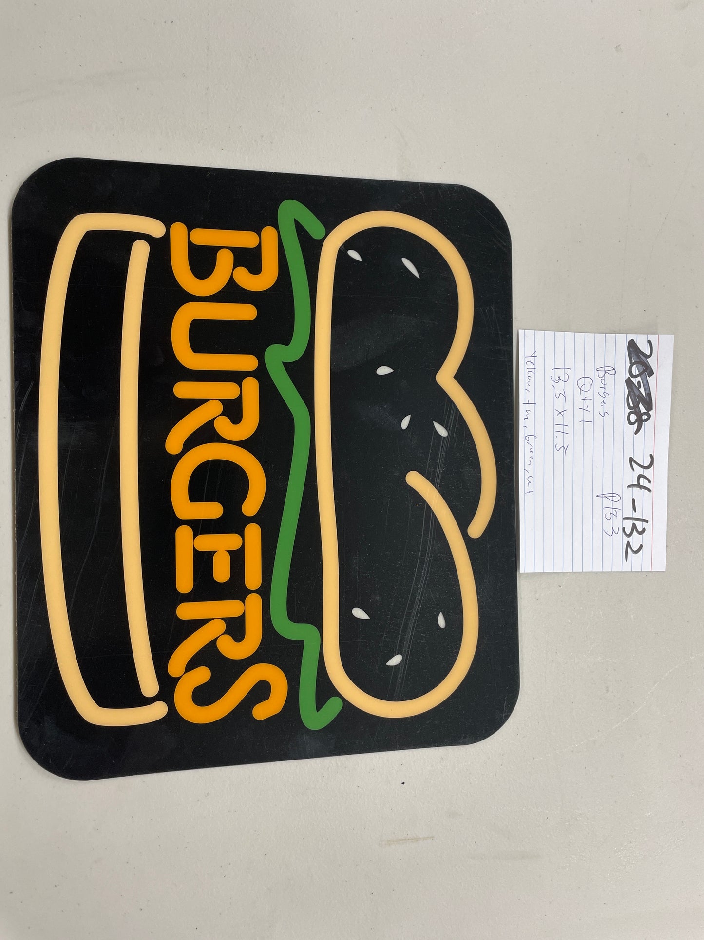 Burgers Neon Sign Plastic Replacement Panel
