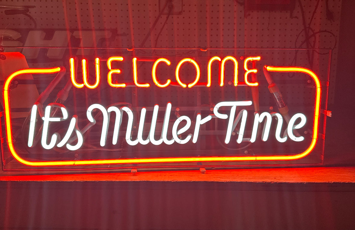 Welcome Single Stroke Word Unit for Miller Time Replacement Tube - Neon Sign Part Used