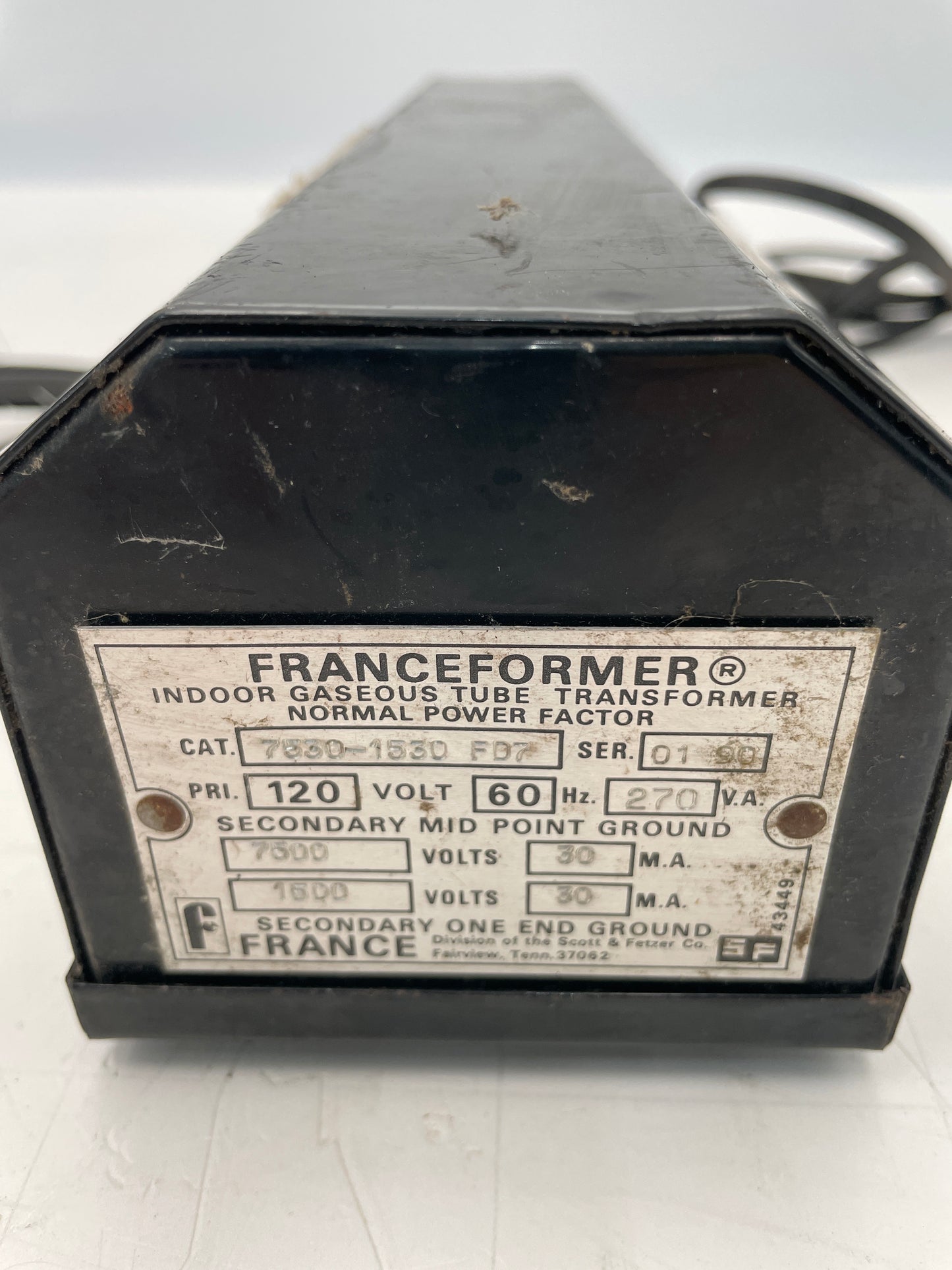 Franceformer Neon Transformer – Model 7530PB7, Dual Output 7500V & 1500V Vintage Core & Coil Neon Sign Replacement Transformer –