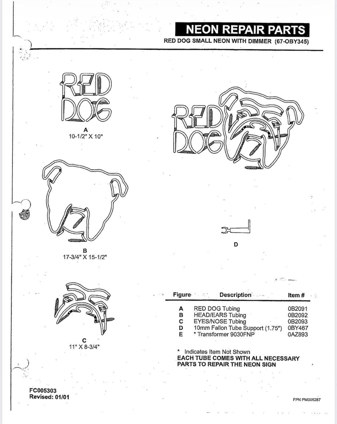 Dog Face Eyes / Nose unit for Red Dog Replacement Tube - Neon Sign Part
