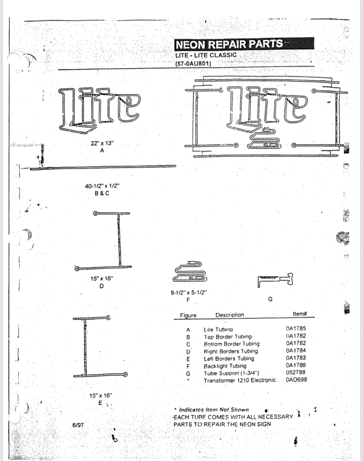 Lite Single Stoke Word unit for Large Miller Lite Replacement Tube - Neon Sign Part