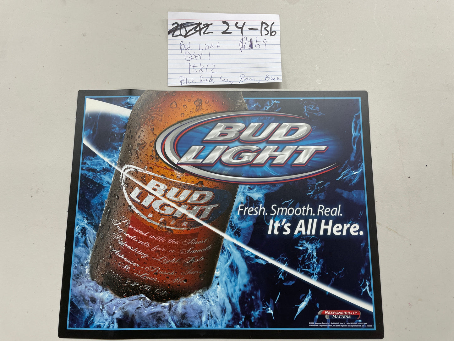 Bud Light Fresh.Smooth.Real It's All Here Neon Sign Plastic Replacement Panel