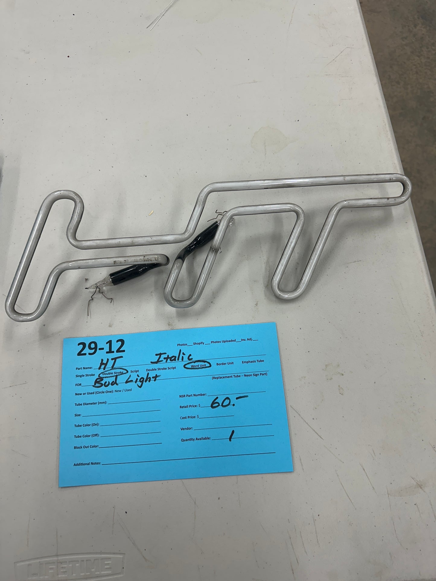 HT double stroke italic word unit for Bud Light Replacement Tube - Neon Sign Part