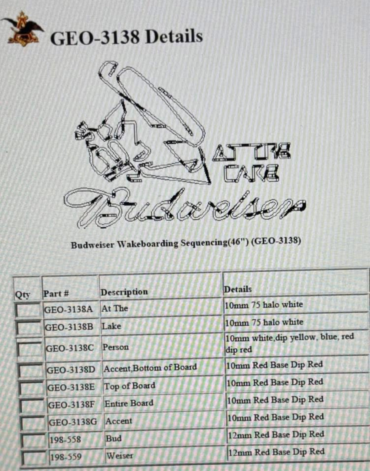 3 piece Wakeboard Set Replacement Tube for Budweiser Wakeboarding Sequencing Neon Sign Part