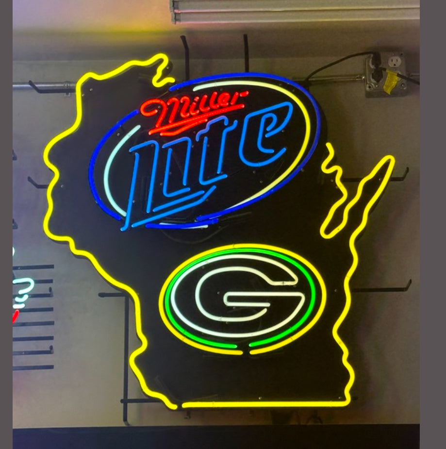 Left Wisconsin Border unit for Miller Lite Green Bay Packer Replacement Tube - Neon Sign Part