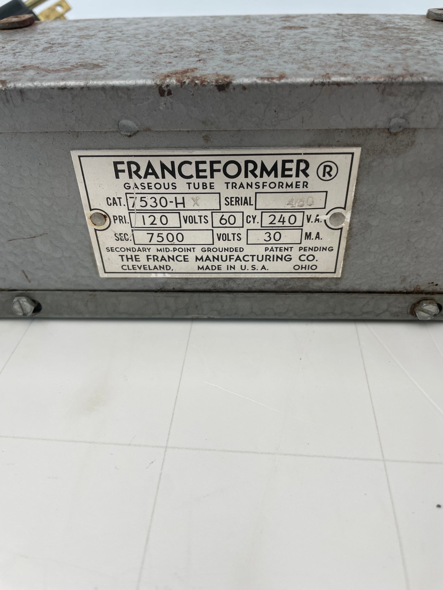 Franceformer 7530-HX Neon Transformer – 7500V 30mA, Long Leads, BLATZ Housing, USA Made Vintage Core & Coil Neon Sign Replacement Transformer – 7.5Kv