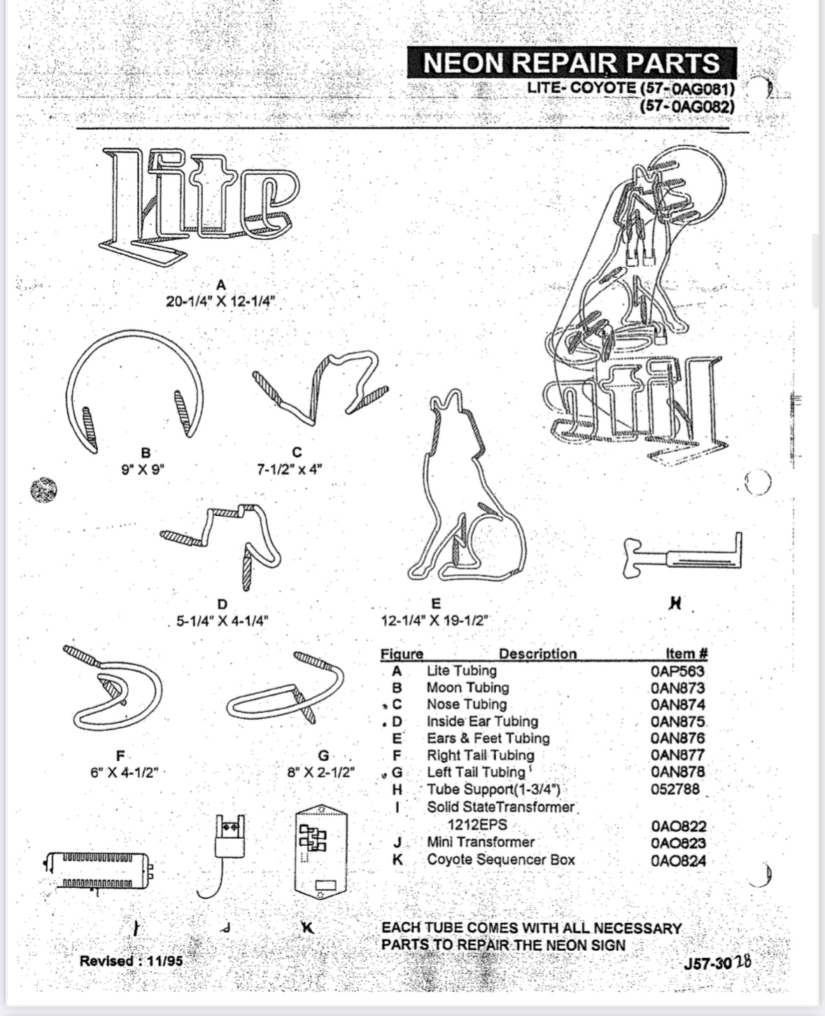 Lite Double Stroke Word Unit for Motion Miller Lite Coyote Neon Sign Replacement Tube
