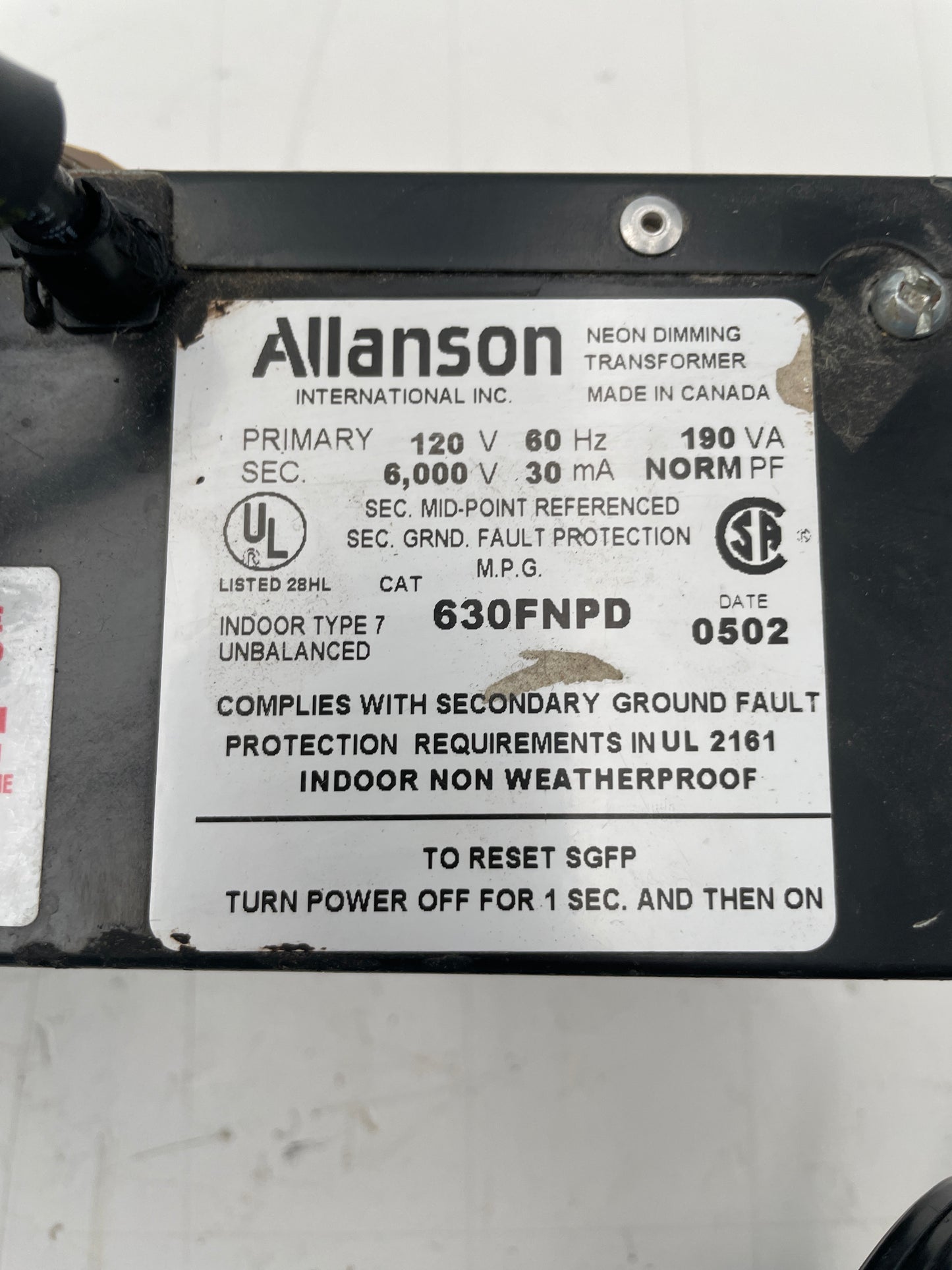 Allanson Vintage Core & Coil Neon Sign Replacement Transformer – 6Kv