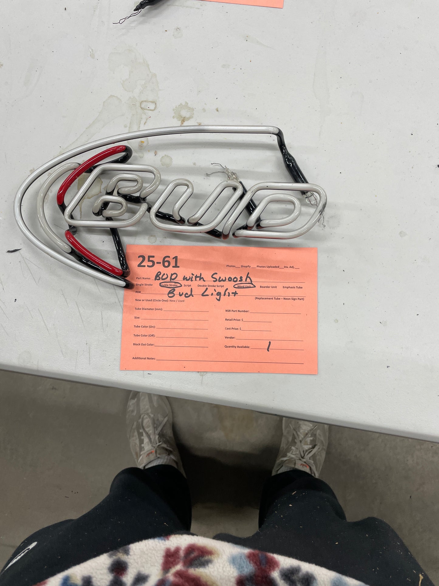 BUD with Swoosh Double Stroke Word Unit for Bud Light Replacement Tube - Neon Sign Part