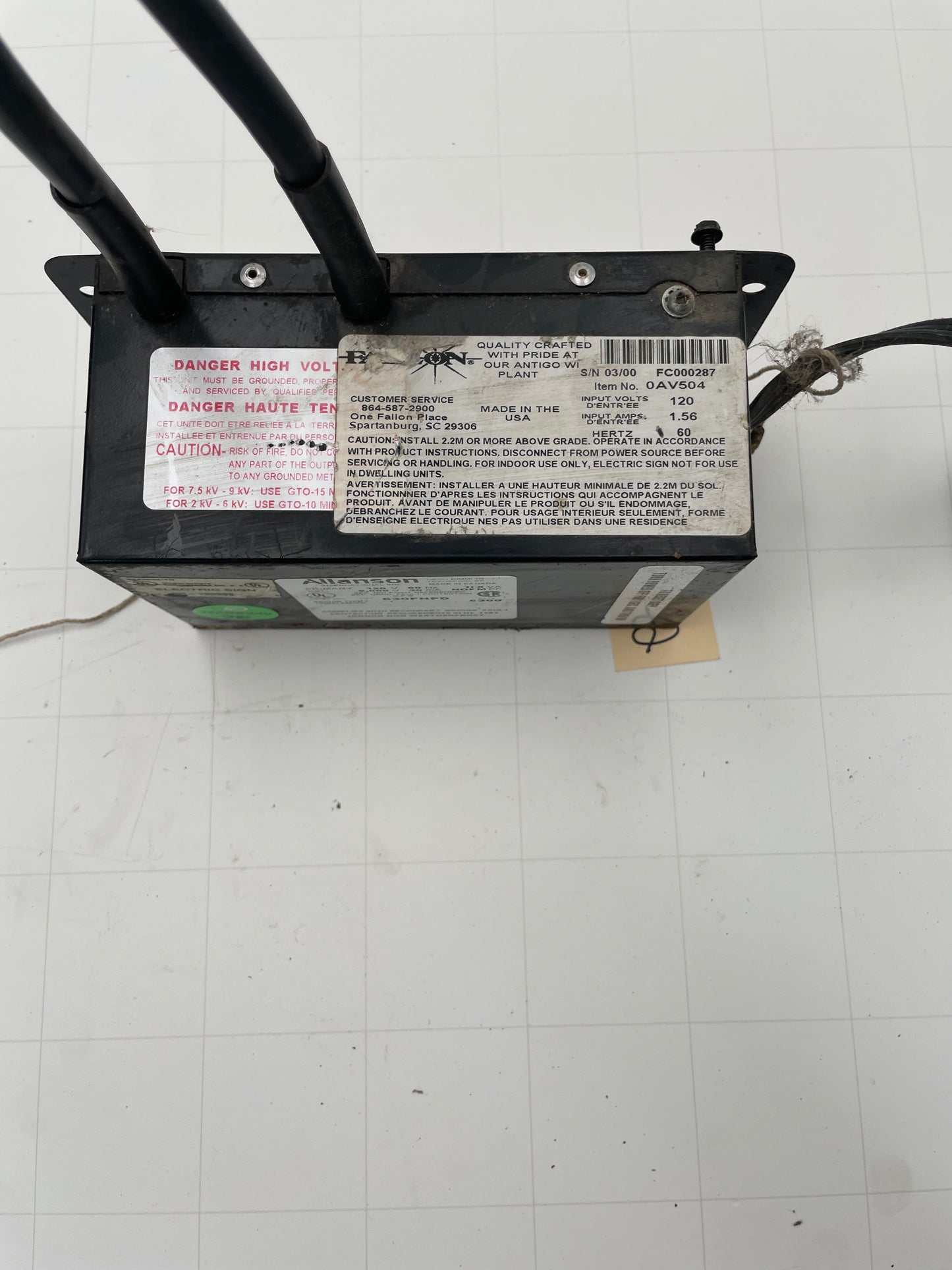 Allanson Vintage Core & Coil Neon Sign Replacement Transformer – 6Kv