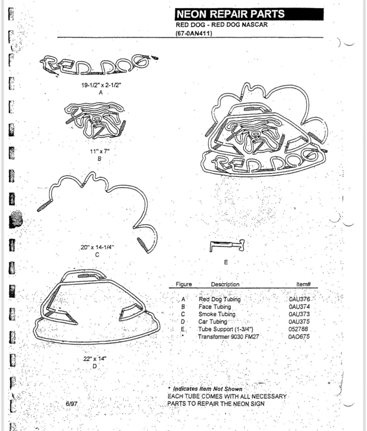 RED DOG Single Stroke Word unit for NASCAR Replacement Tube - Neon Sign Part