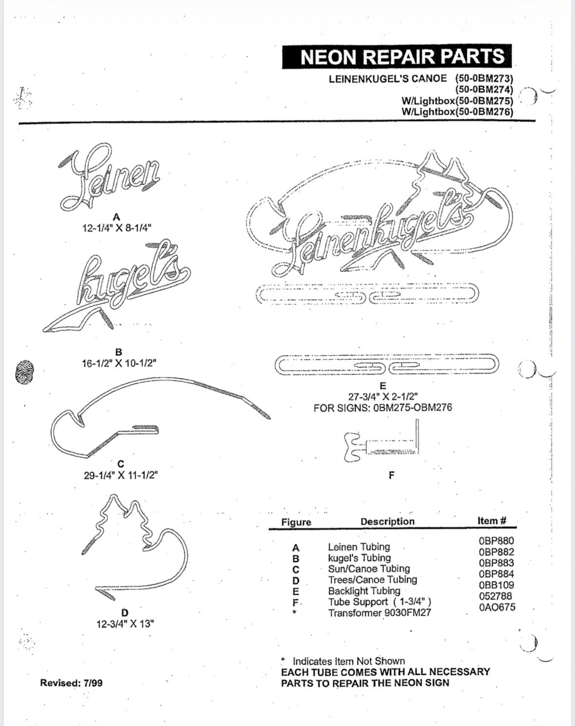 Kugel's Script Word unit for Leinenkugel's Replacement Tube - Neon Sign Part