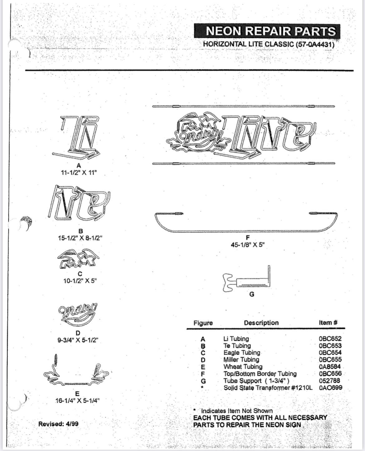 LI Double Stroke Word Unit w/ Verticle Electrodes for horizontal Lite Classic Replacement Tube - Neon Sign Part