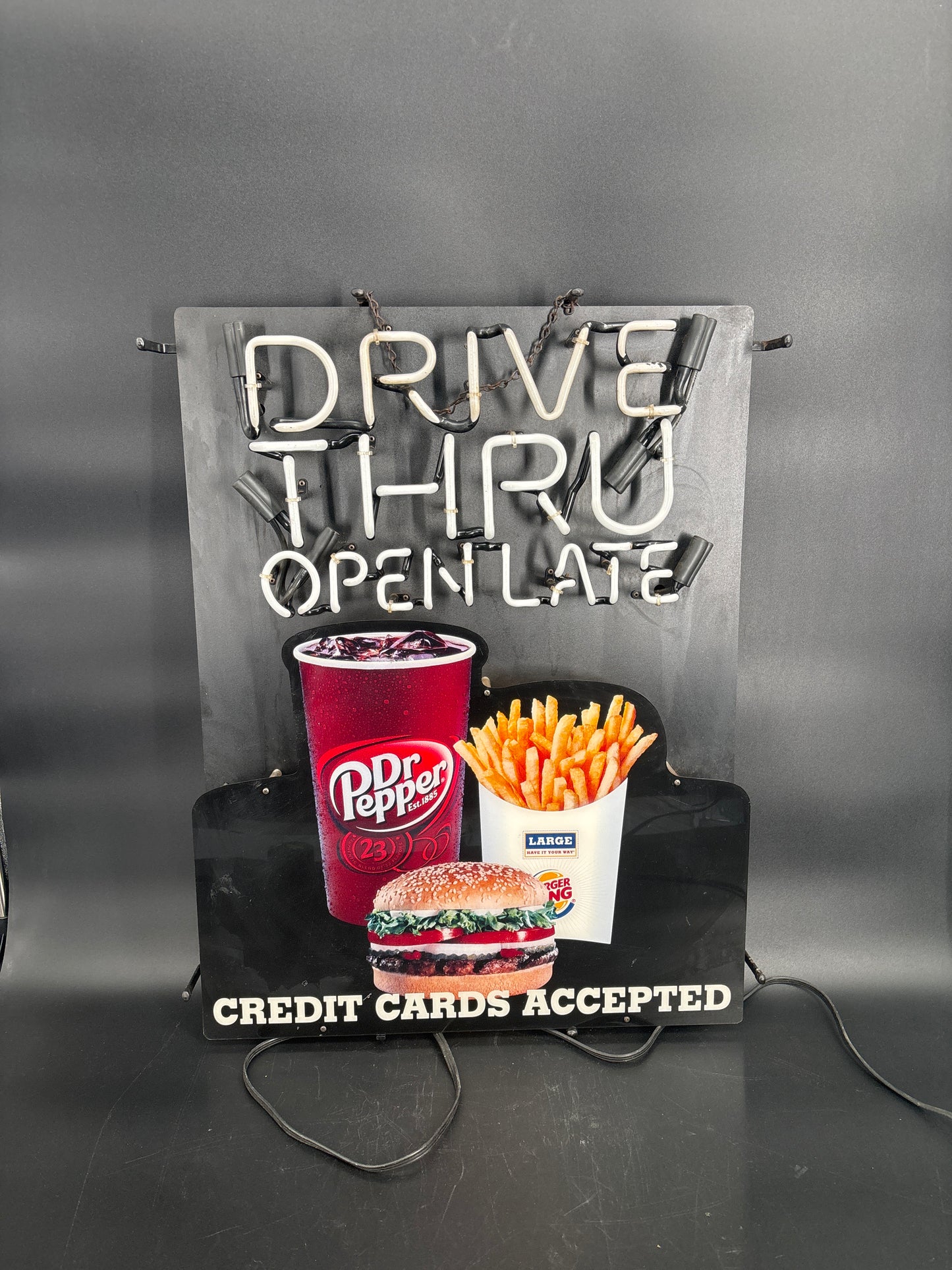 Burger King Drive Thru Open Late Neon Sign