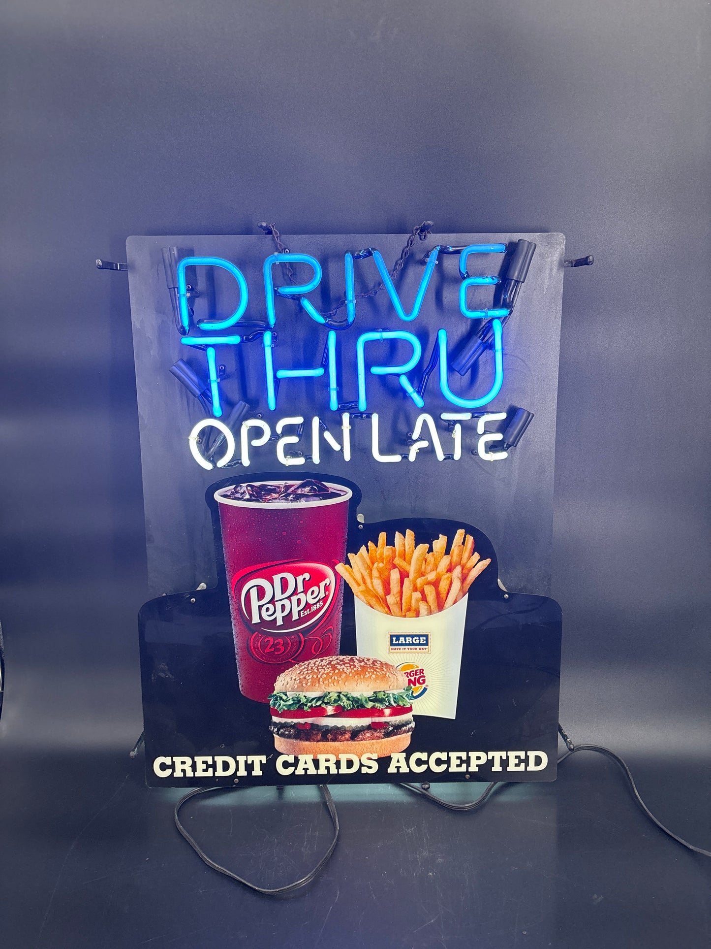 Burger King Drive Thru Open Late Neon Sign