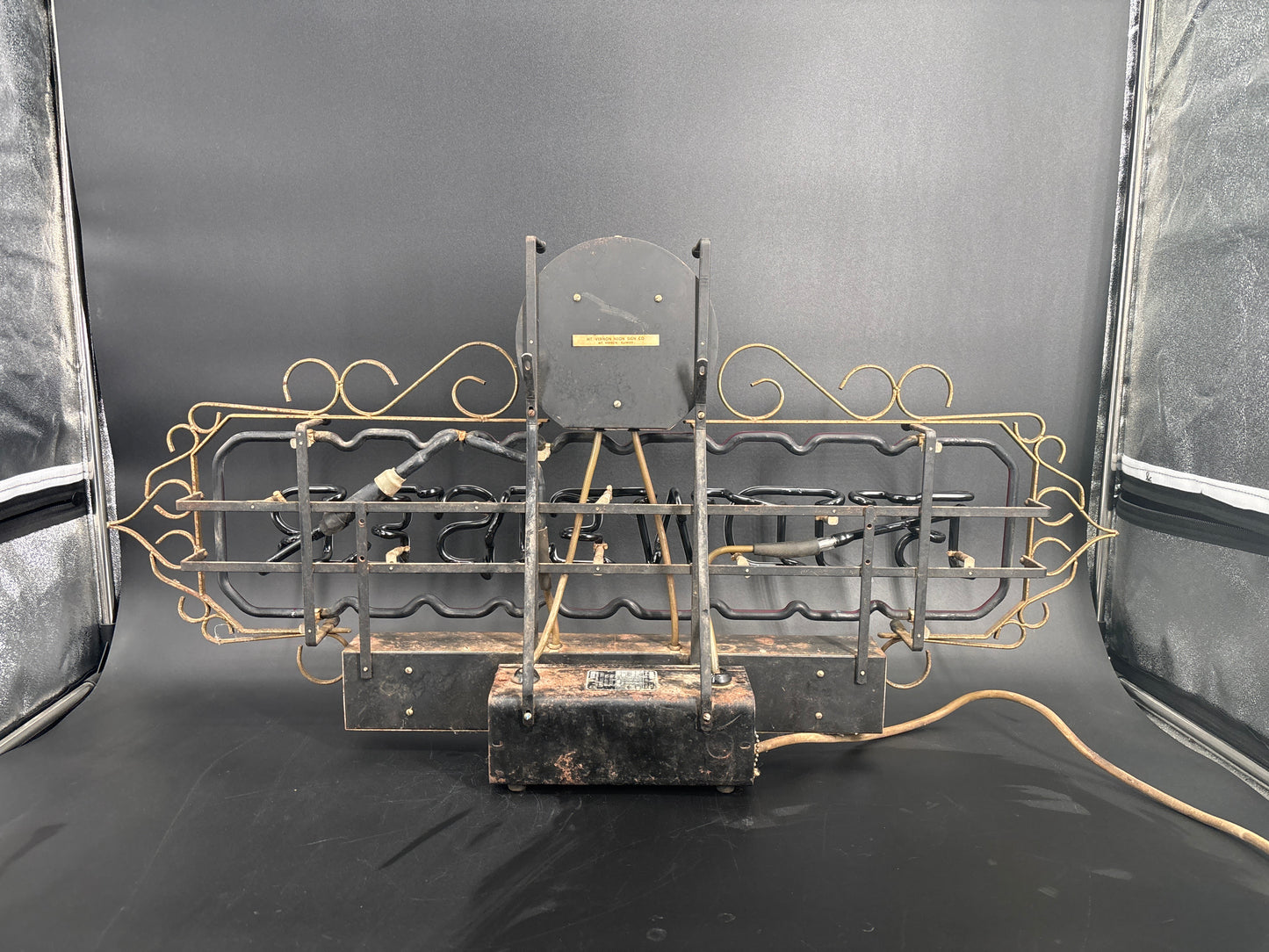 Vintage Budweiser Open Neon Sign – Metal Frame