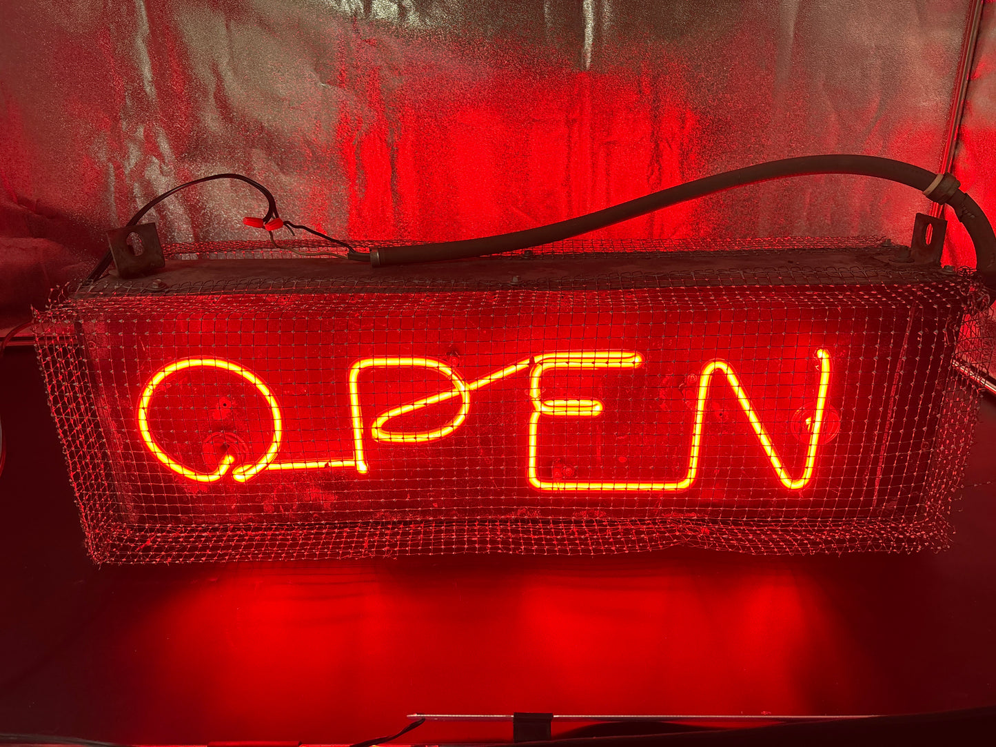 Vintage Double-Sided Open Sign with Cage