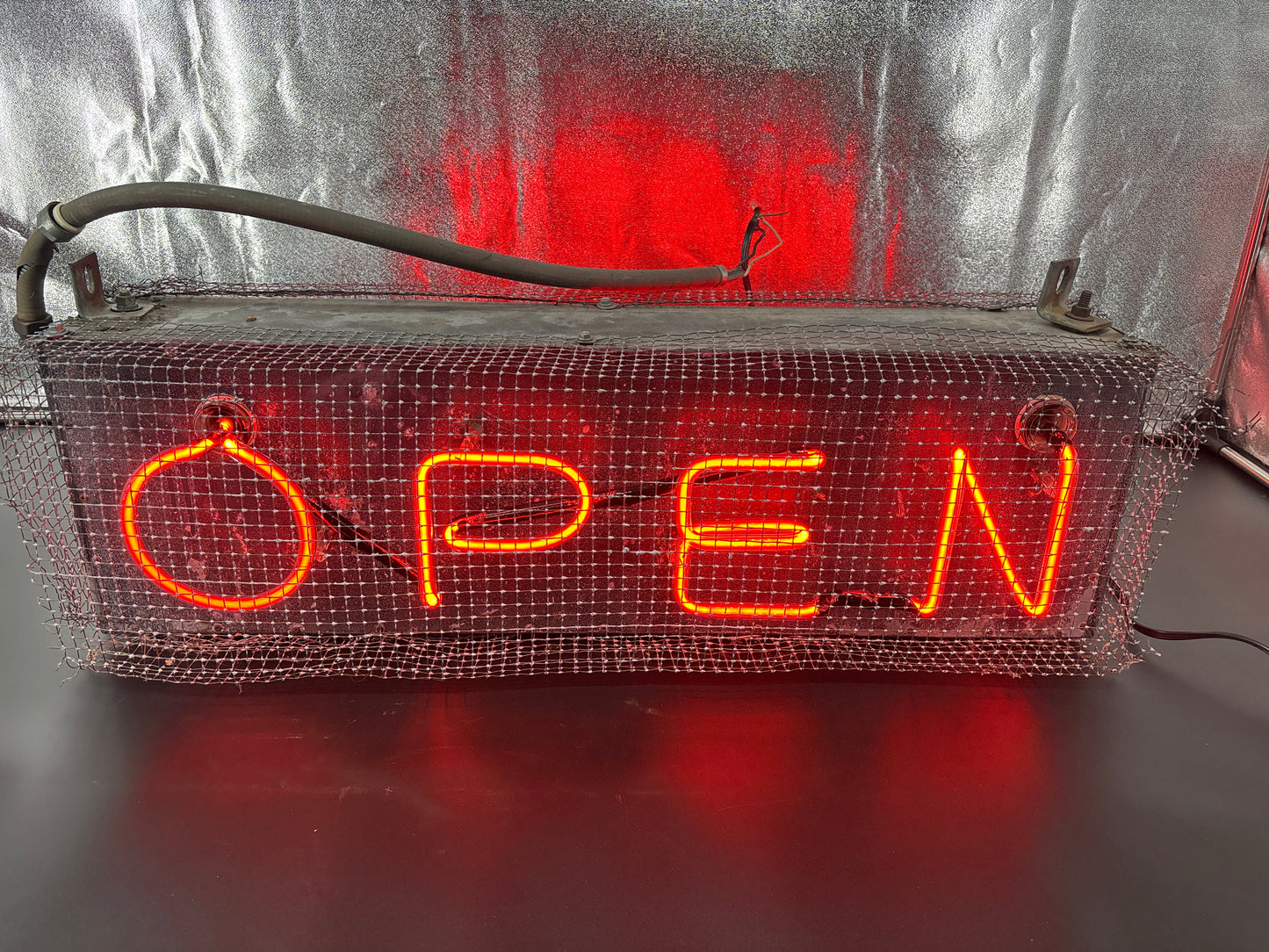 Vintage Double-Sided Open Sign with Cage