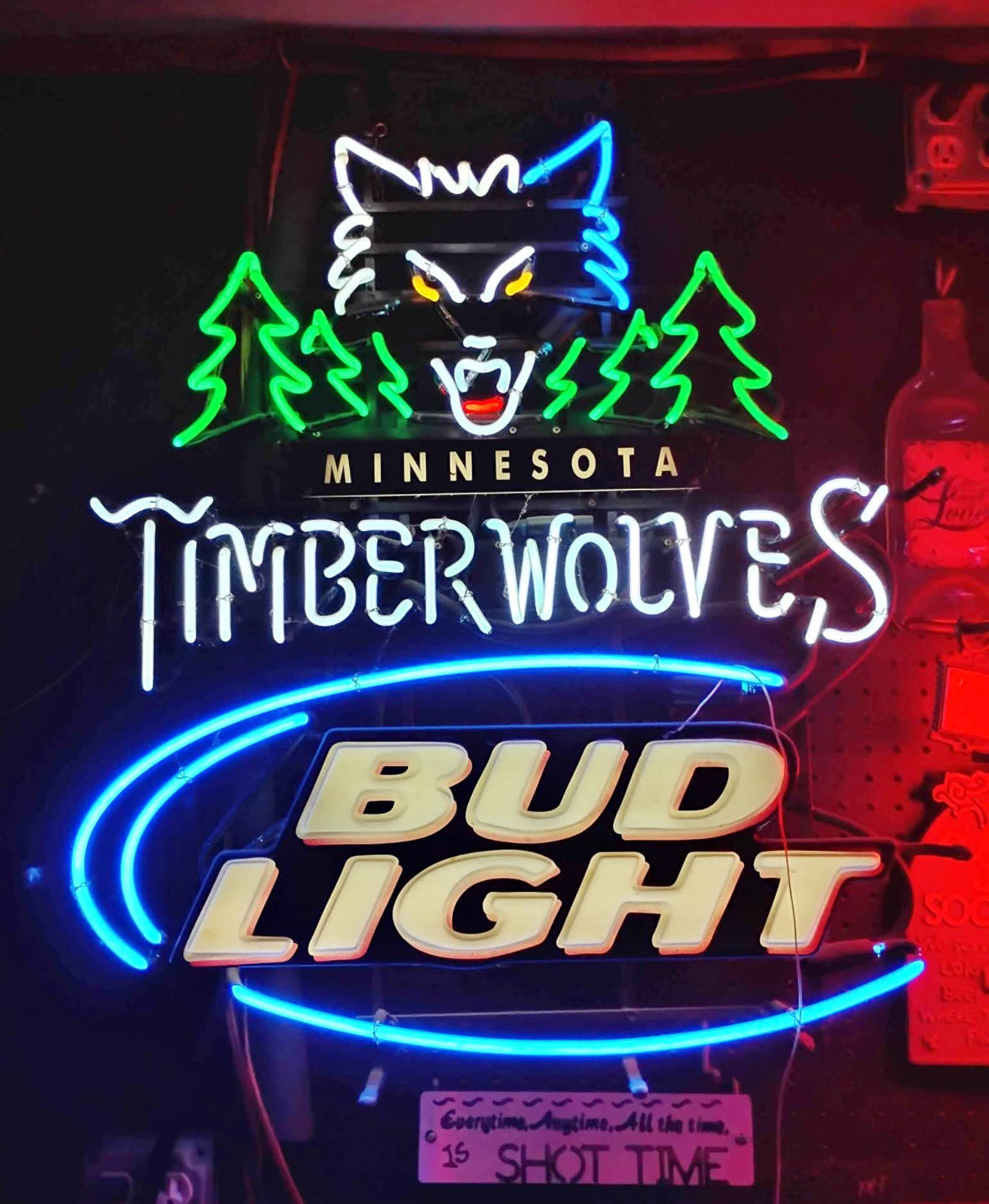 TIMBER Single Stroke Word unit for Minnesota Timber Wolves Bud Light Replacement Tube - Neon Sign Part