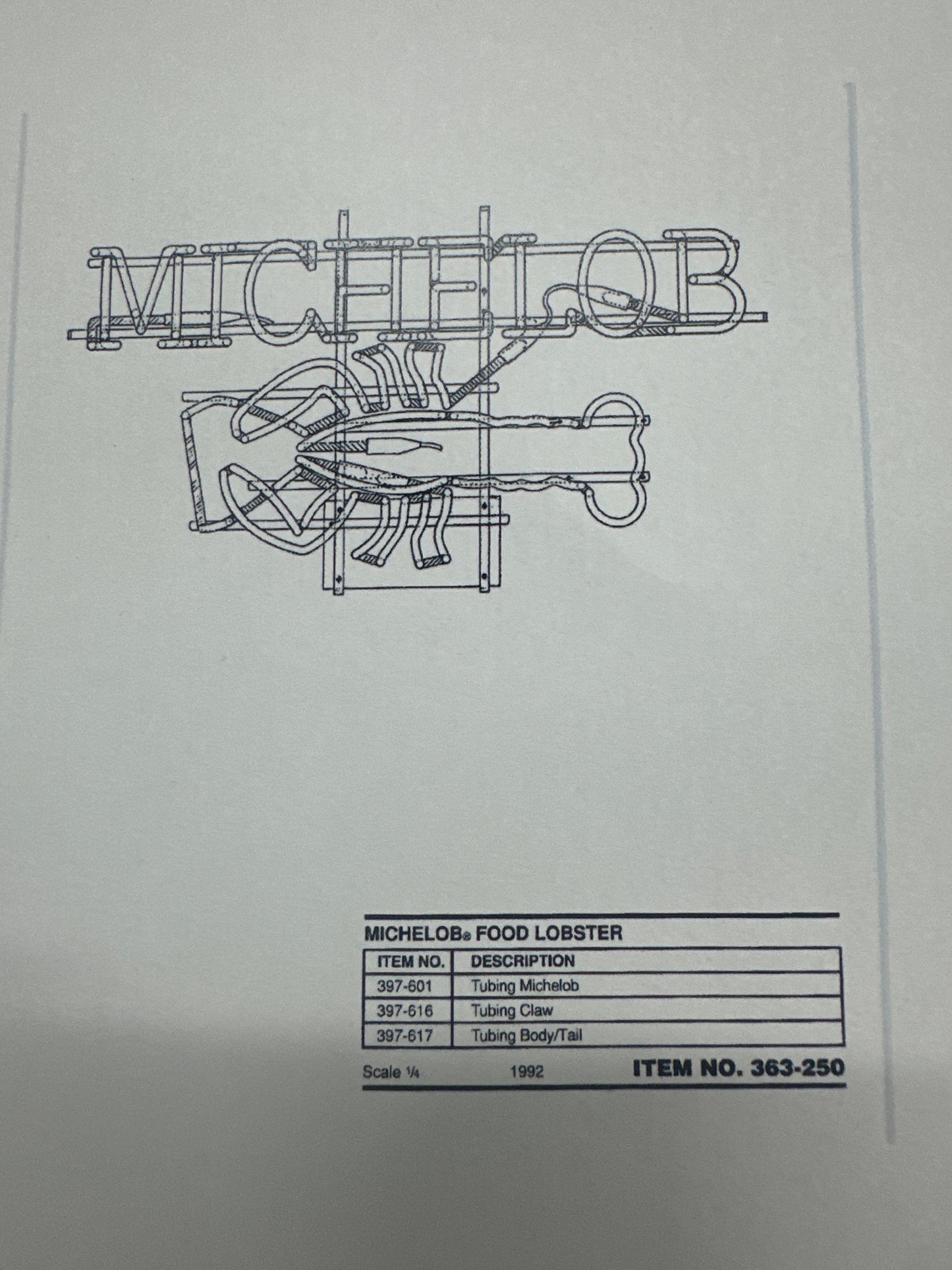 Claw unit for Michelob Lobster Replacement Tube - Neon Sign Part