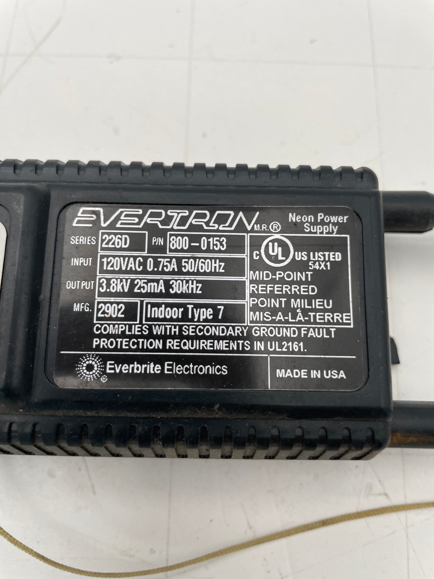 Evertron Electronic Neon Sign Replacement Transformer – 3.8Kv