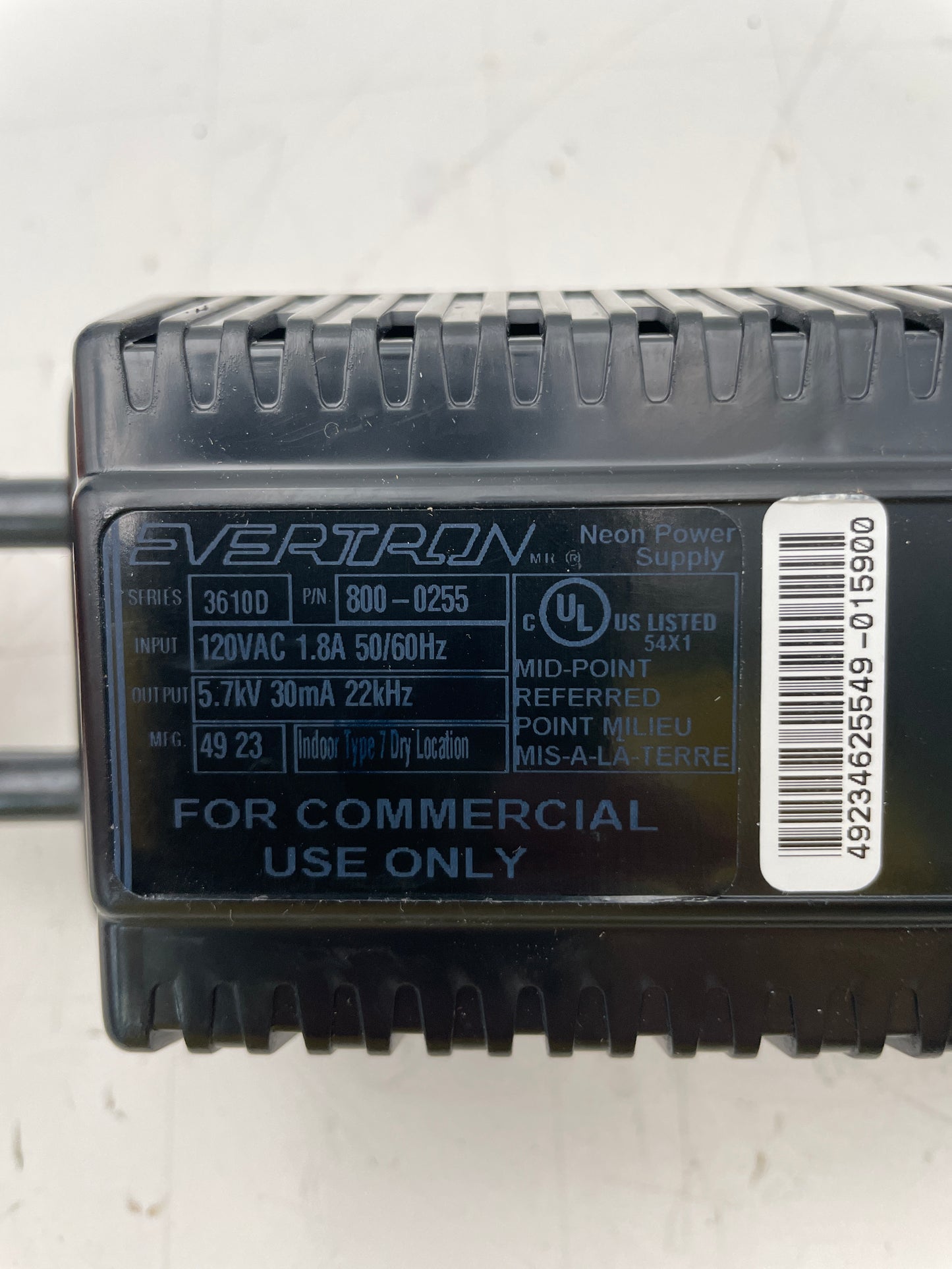 Evertron 3610D IEC Type Plug-In Electronic Neon Sign Replacement Transformer – 5.7Kv