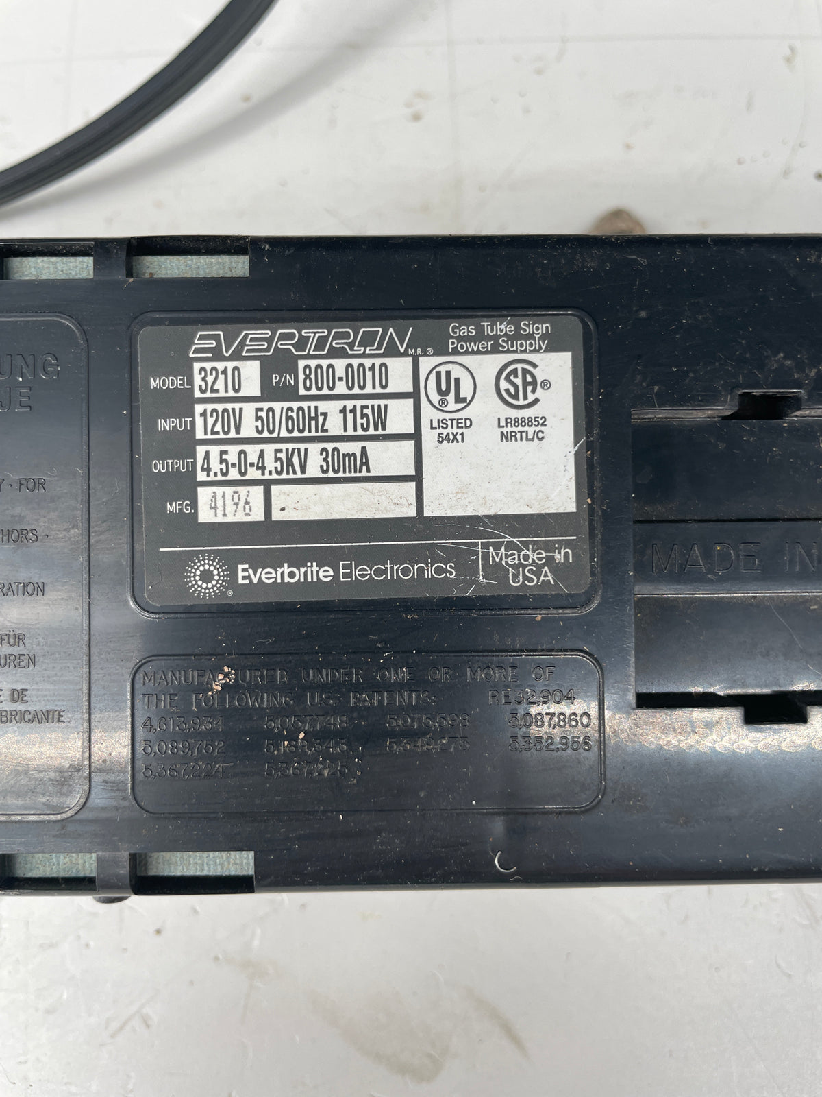 Everbrite Evertron 3210 Electronic Neon Sign Replacement Transformer – 4-4.5Kv