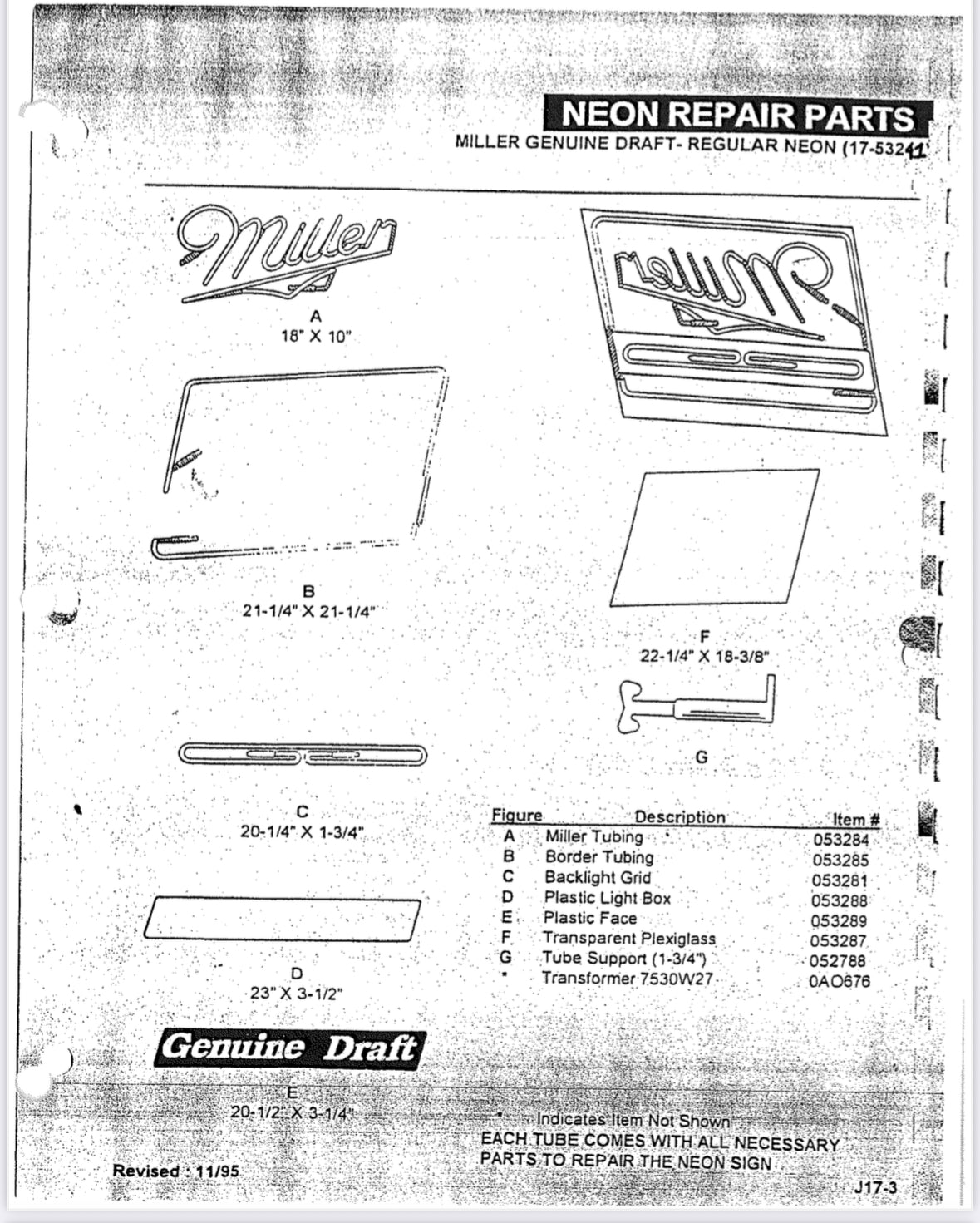 Miller Single Stroke Word unit For Miller Genuine Draft Replacement Tube - Neon Sign Part