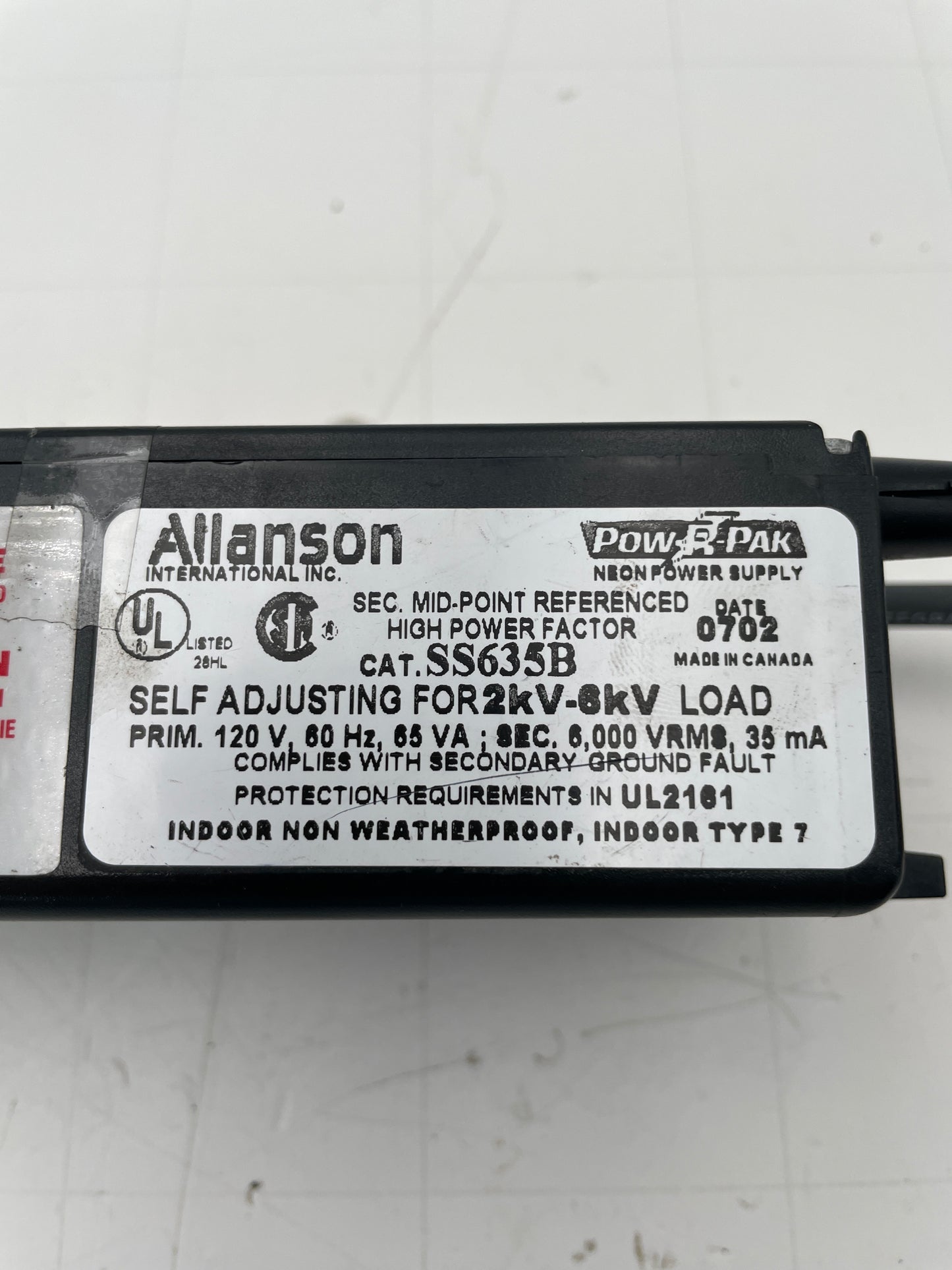 Allanson Electronic Neon Sign Replacement Transformer – 6Kv