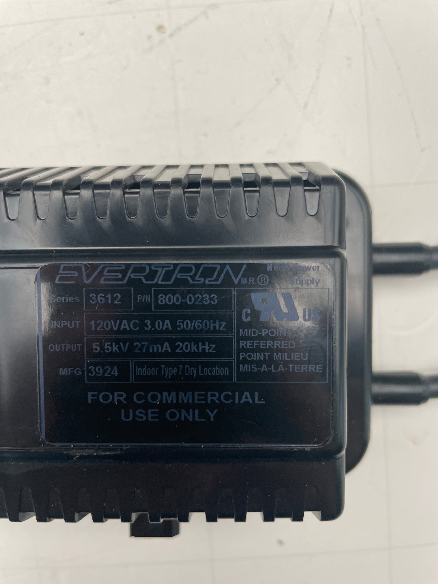 Evertron 3612 With Lower Low Voltage Extra Port IEC Plug Electronic Neon Sign Replacement Transformer – 5.5Kv