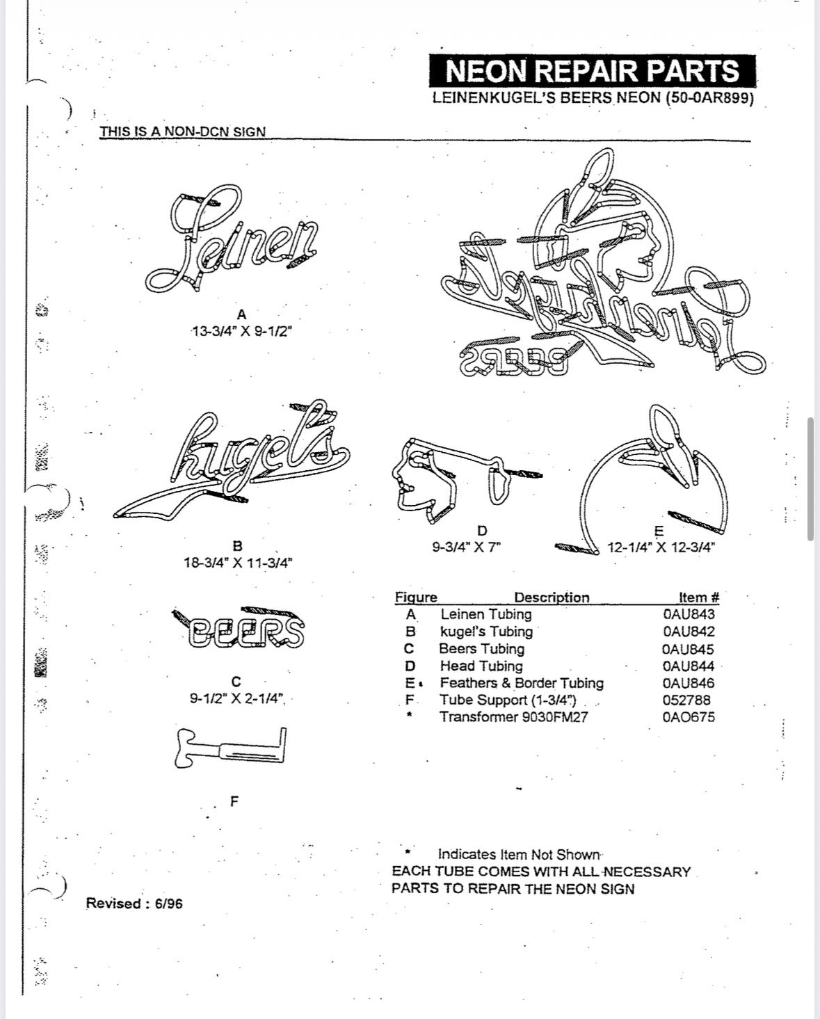 Kugel's Script Word unit for Leinenkugel's Replacement Tube - Neon Sign Part