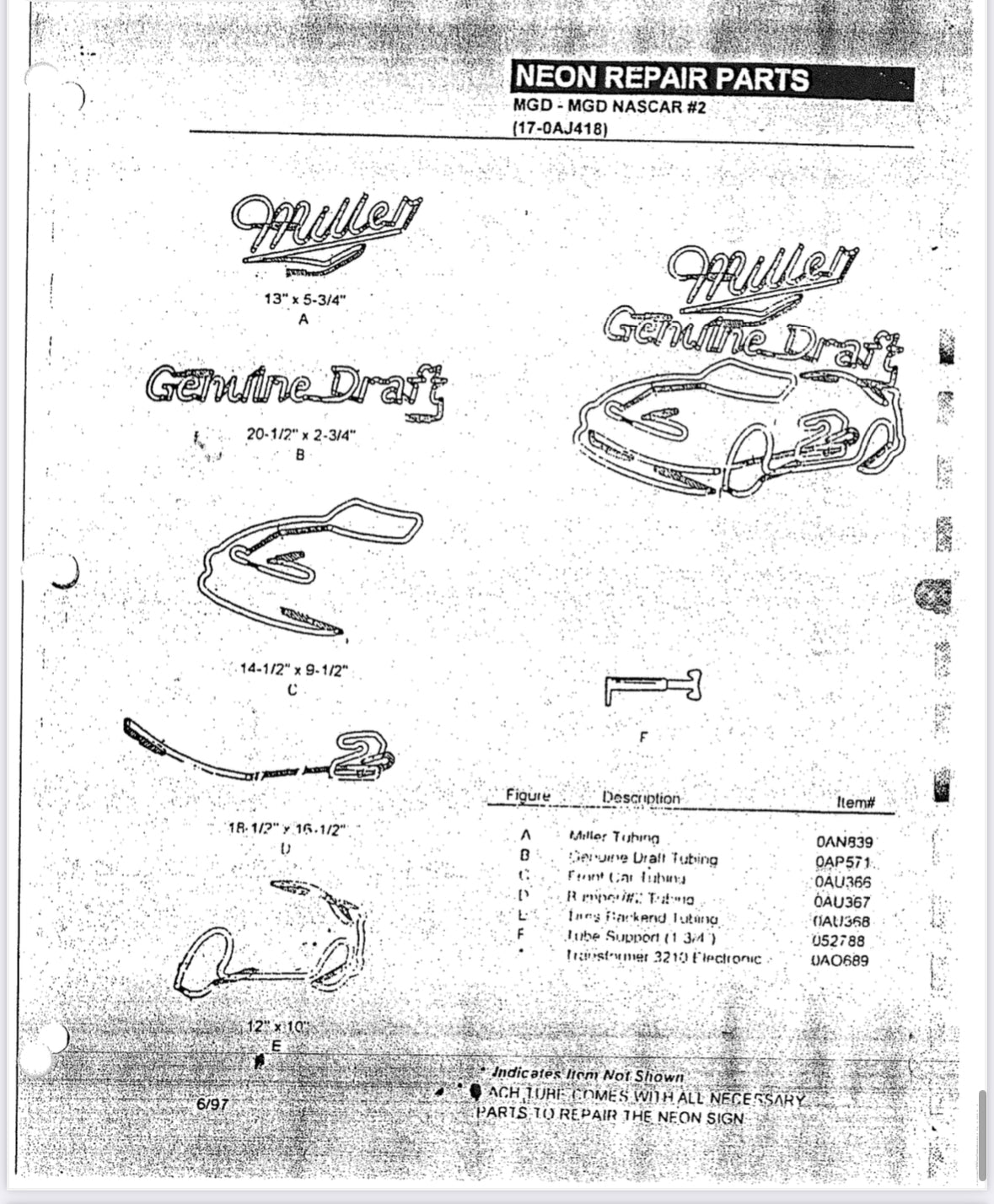 Front Gril & Number 2 Double Stroke Word unit for MGD Nasar Replacement Tube - Neon Sign Part
