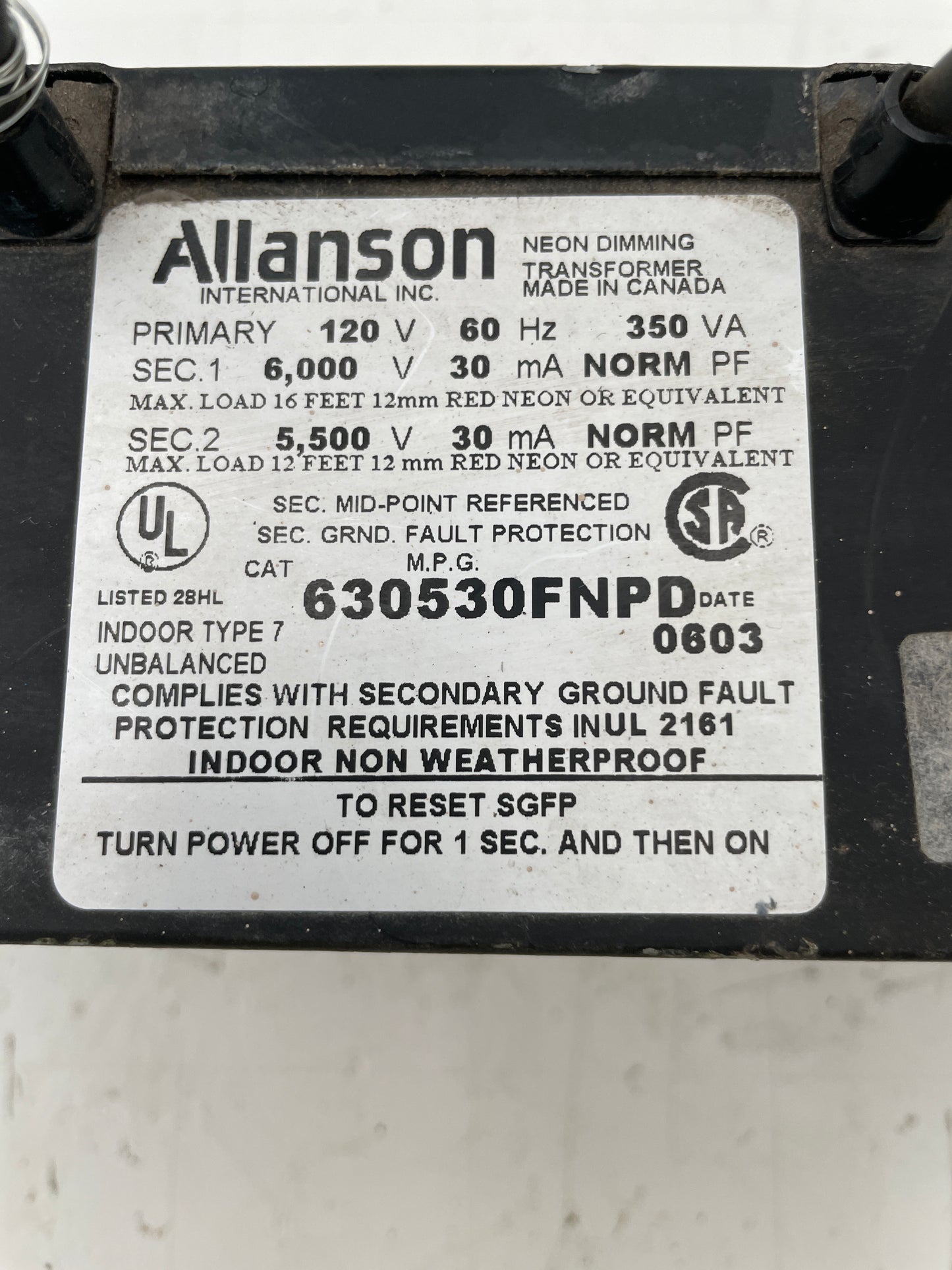 Allanson Dual Output Vintage Core & Coil Neon Sign Replacement Transformer – 6Kv & 5.5Kv