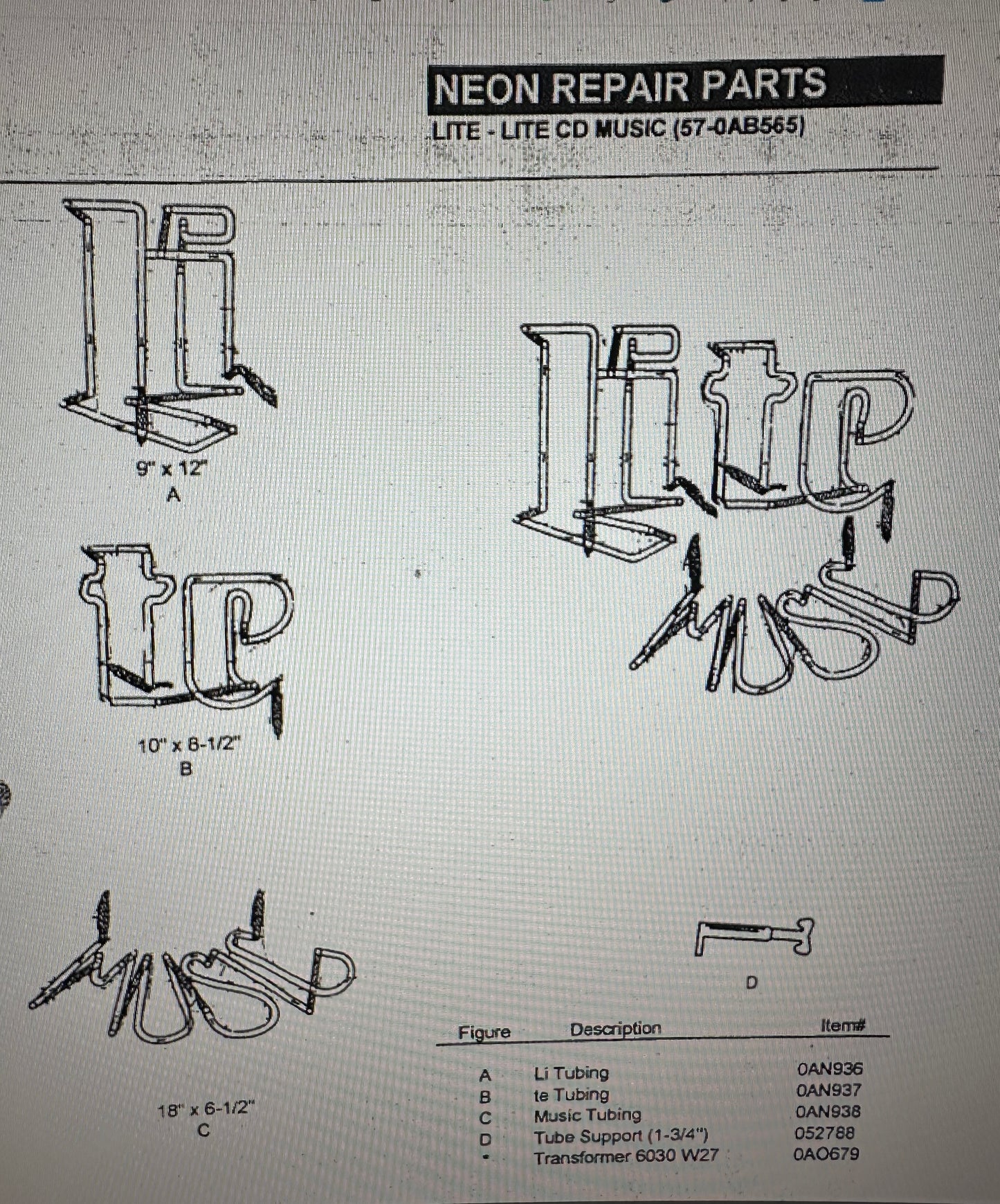 Music word unit for Lite CD Music Replacement Tube - Neon Sign Part