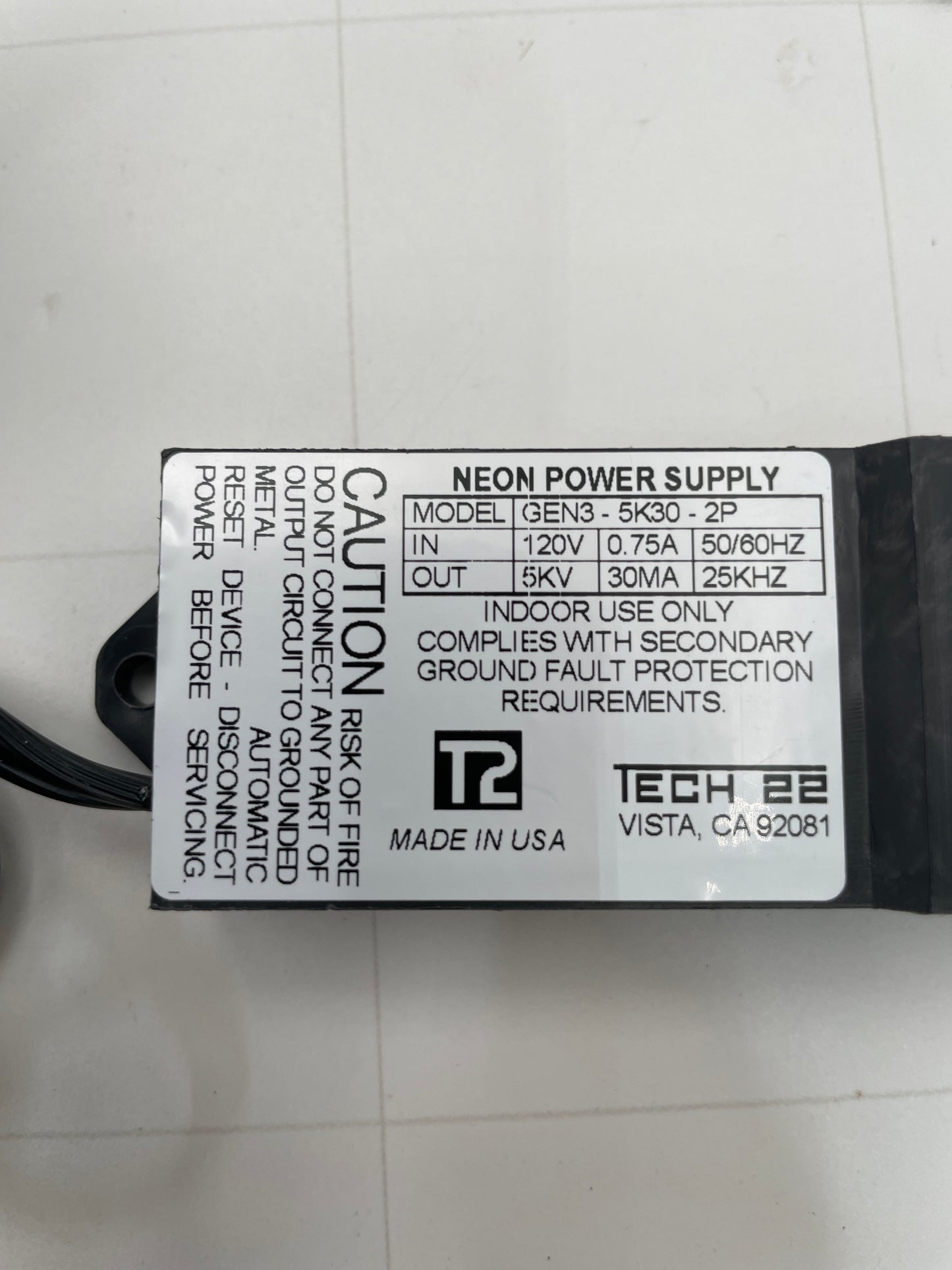Tech 22 GEN3-5K30-2P Electronic Neon Sign Replacement Transformer – 5kV