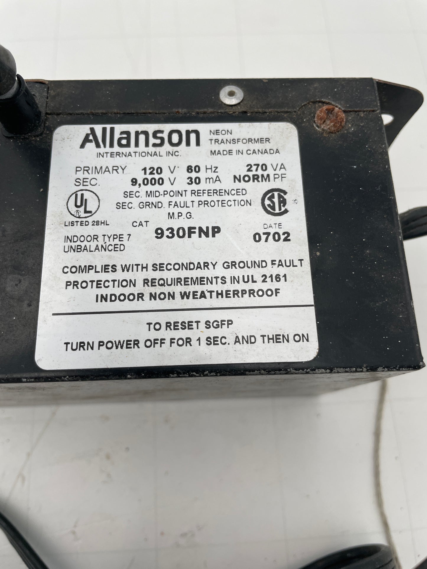 Allanson Vintage Core & Coil Neon Sign Replacement Transformer – 9Kv