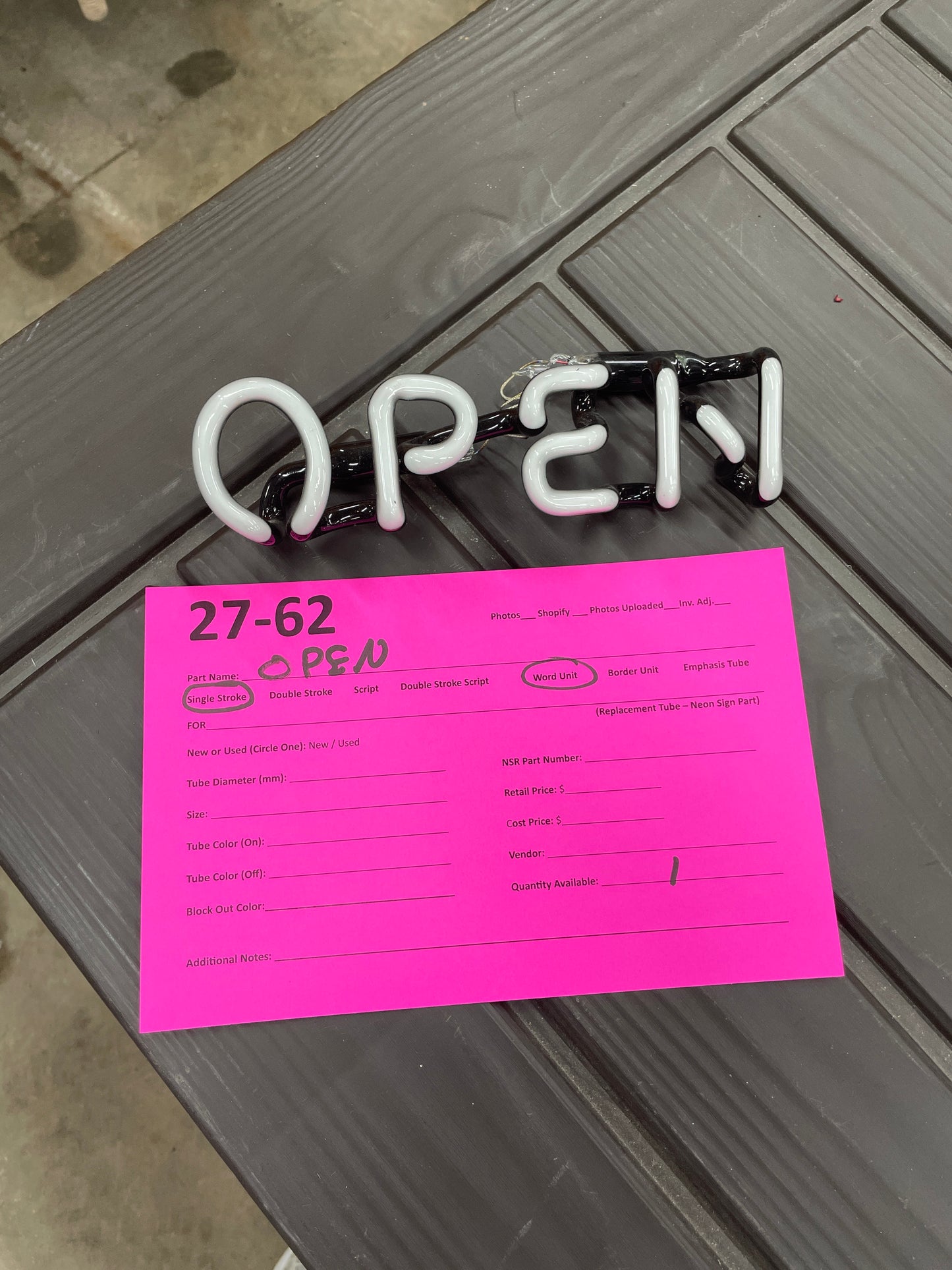 OPEN Replacement Tube - Neon Sign Part