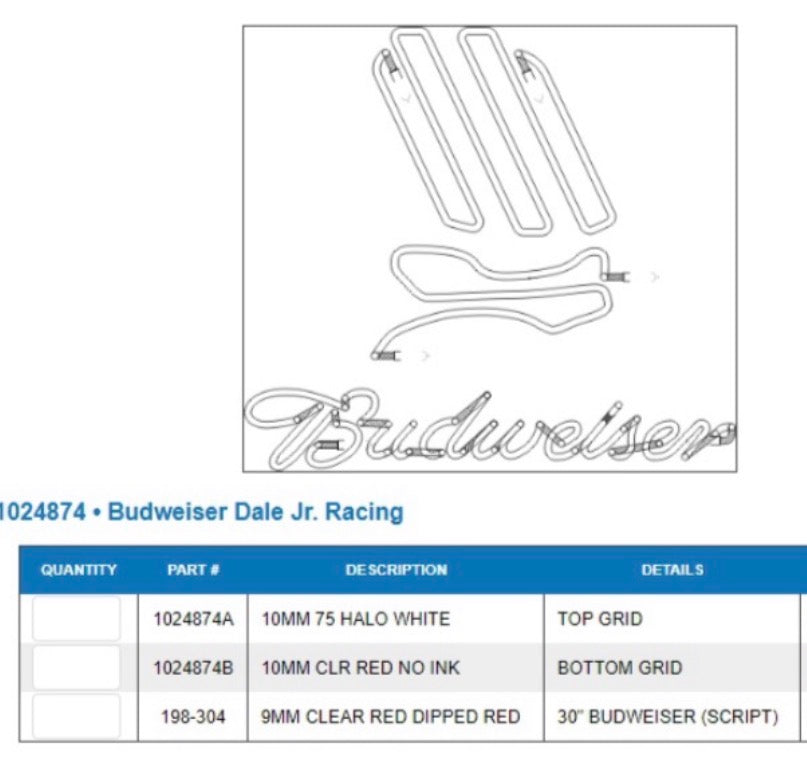 Lower Red Gird / Backlight unit for Budweiser Dale Jr. Racing Replacement Tube - Neon Sign Part