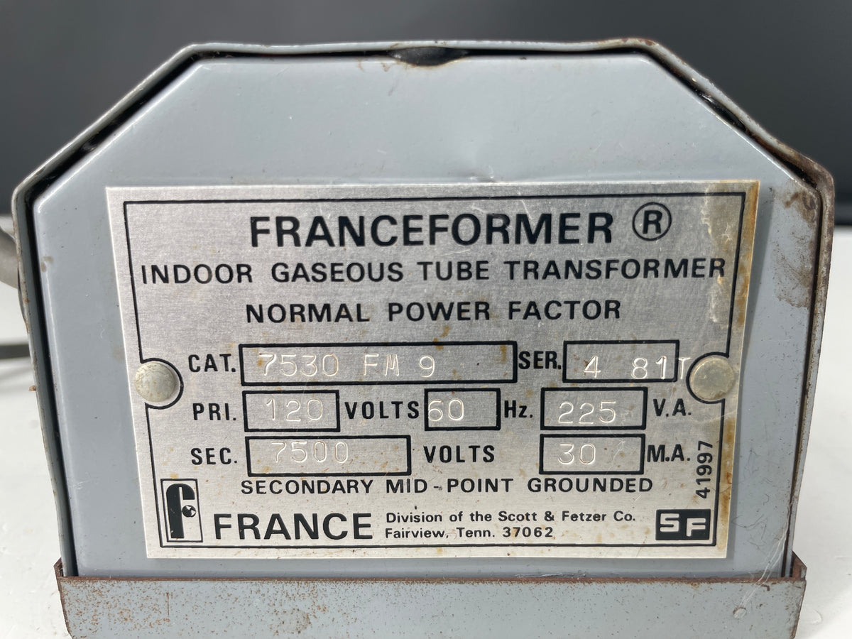 Franceformer Gray Vintage Core & Coil Neon Sign Replacement Transformer – 7.5Kv