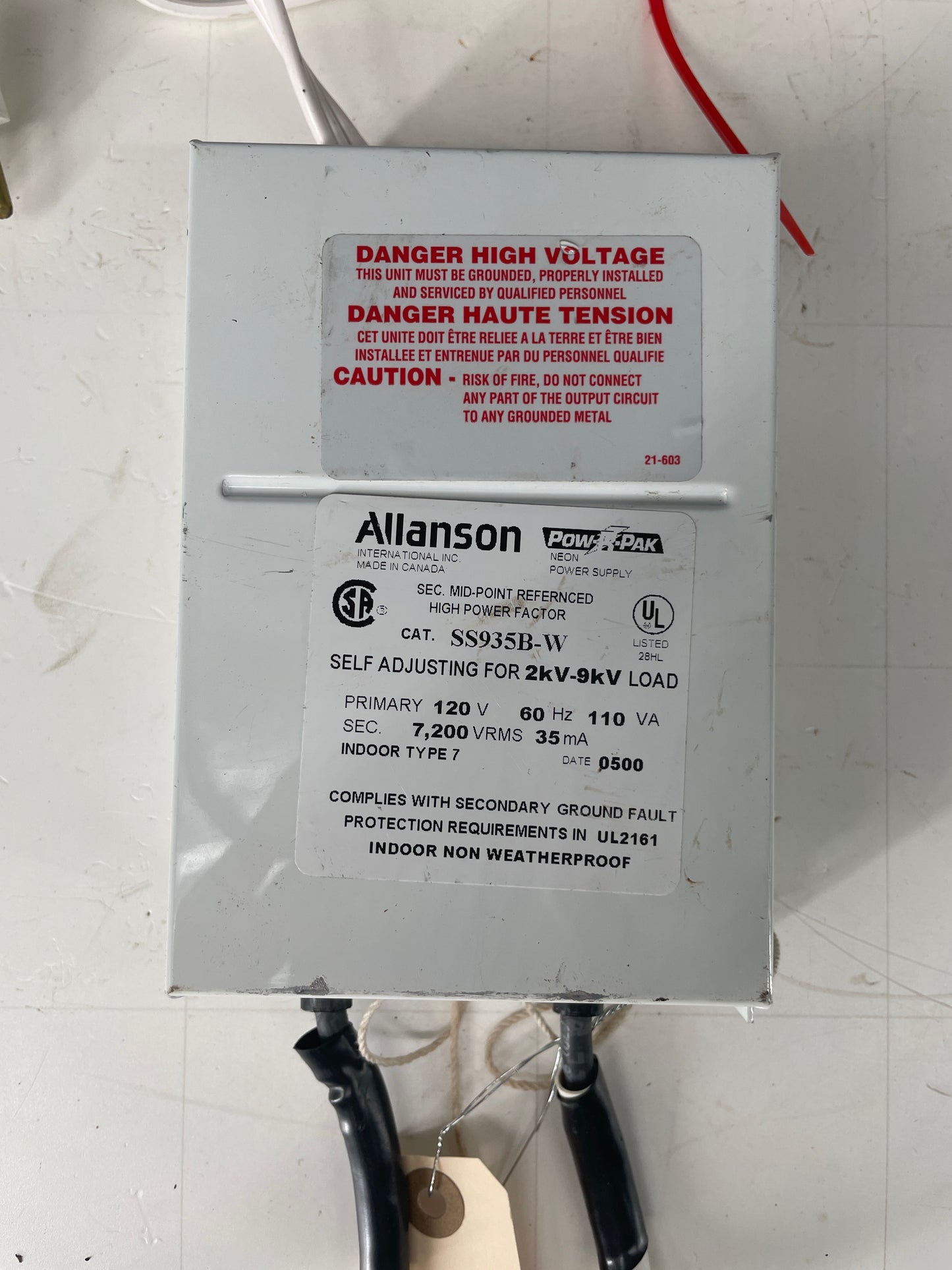 Allanson White Electronic Neon Sign Replacement Transformer – 9Kv