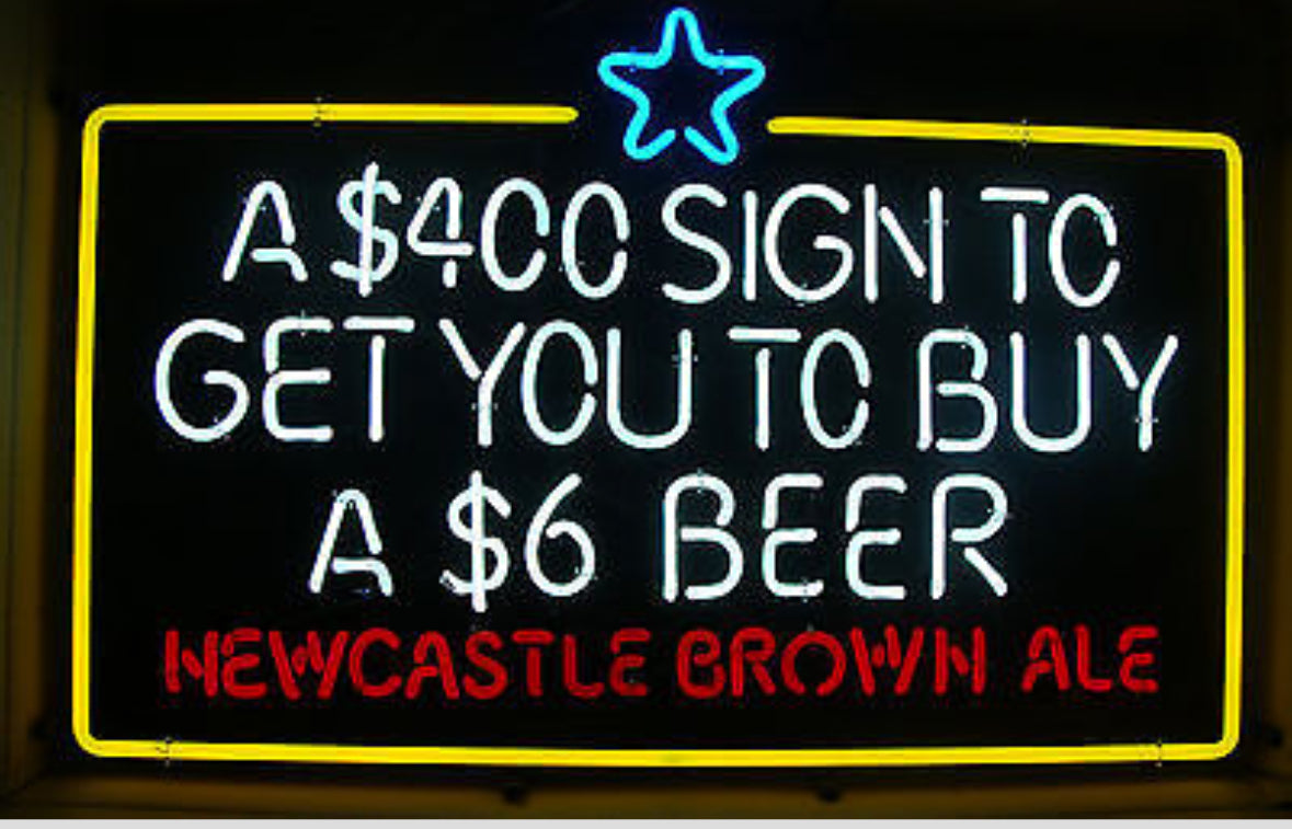 GET YOU TO BUY Single Stroke Word Unit for Newcastle A $400 Sign To Get You To Buy A $6 Beer Replacement Tube - Neon Sign Part Used