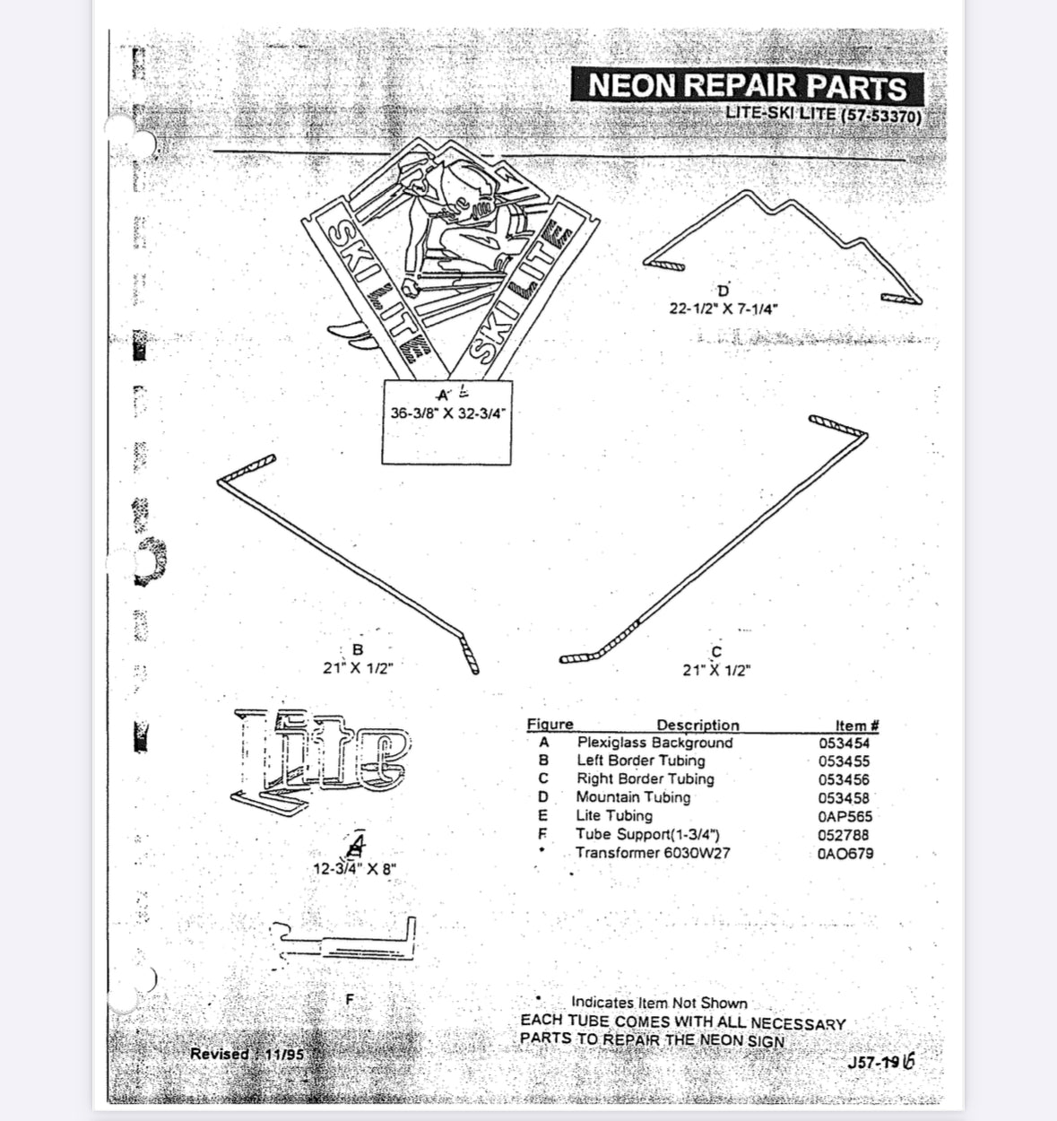 Mountain Tube for LITE-SKI LITE Replacement Tube - Neon Sign Part