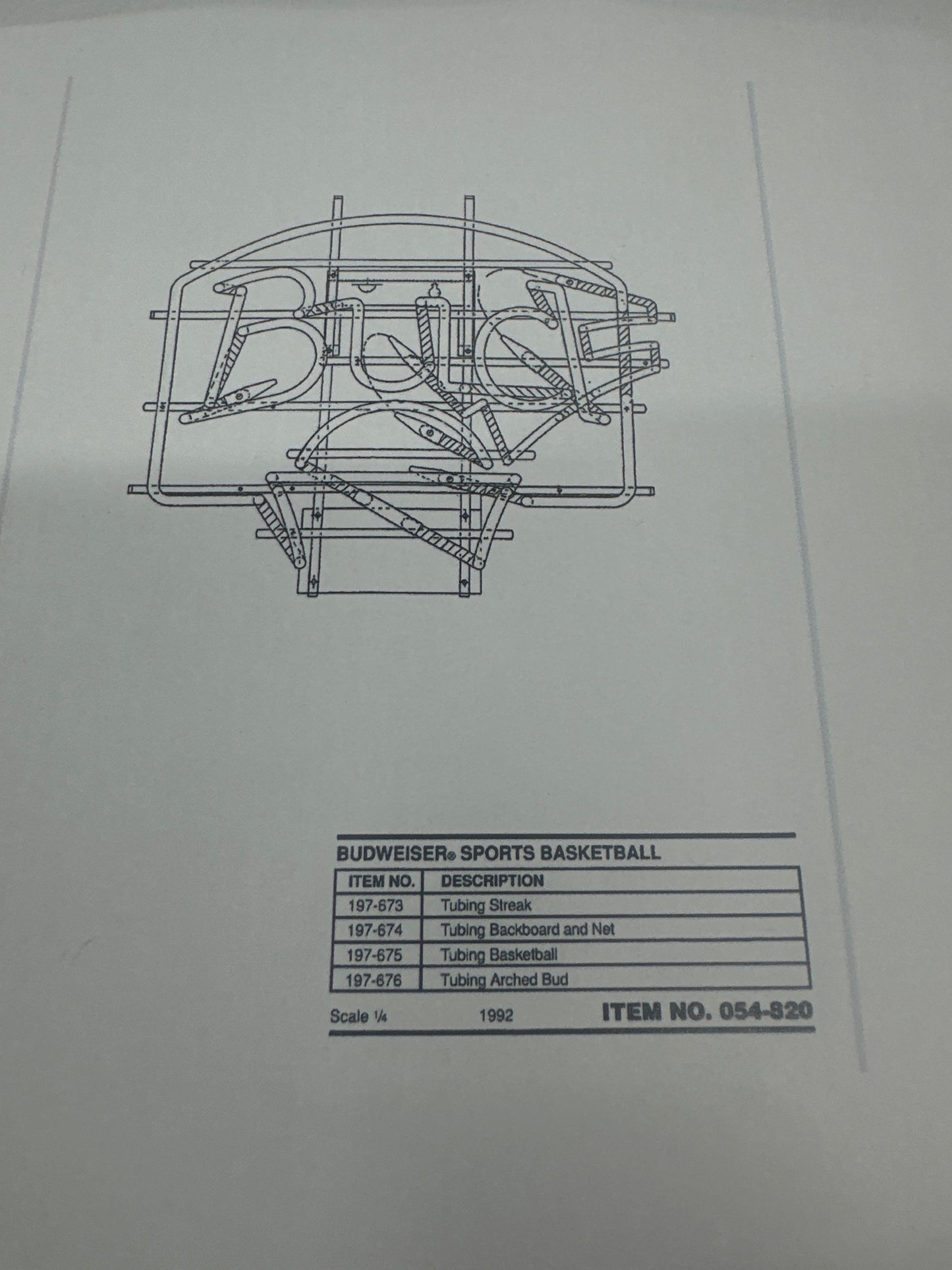 Backboard & Net for Budweiser Basketball Replacement Tube - Neon Sign Part