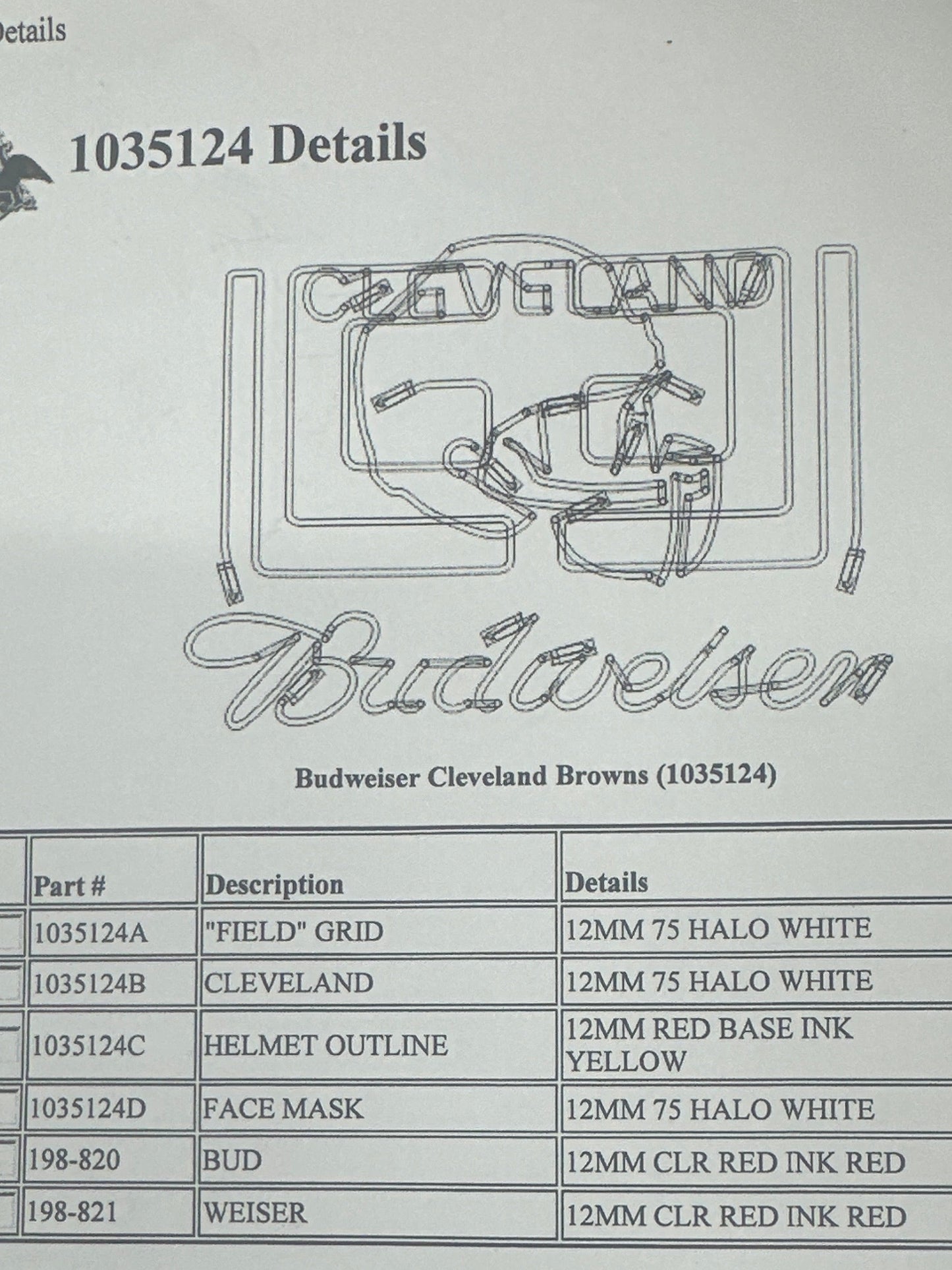 Helmet Border unit for Large Budweiser Cleveland Browns Replacement Tube - Neon Sign Part