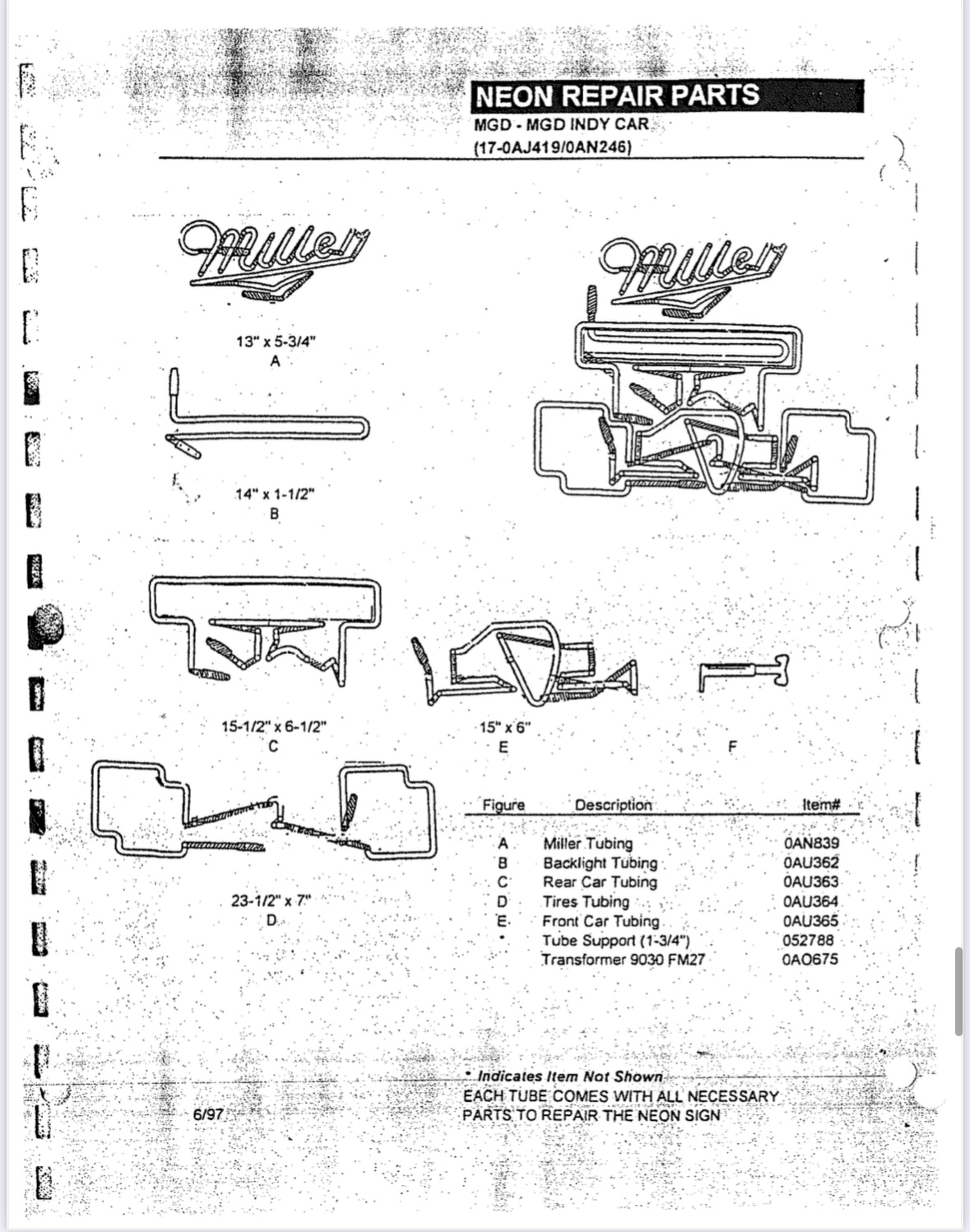Front car Tube for MGD Indy Car Replacement Tube - Neon Sign Part