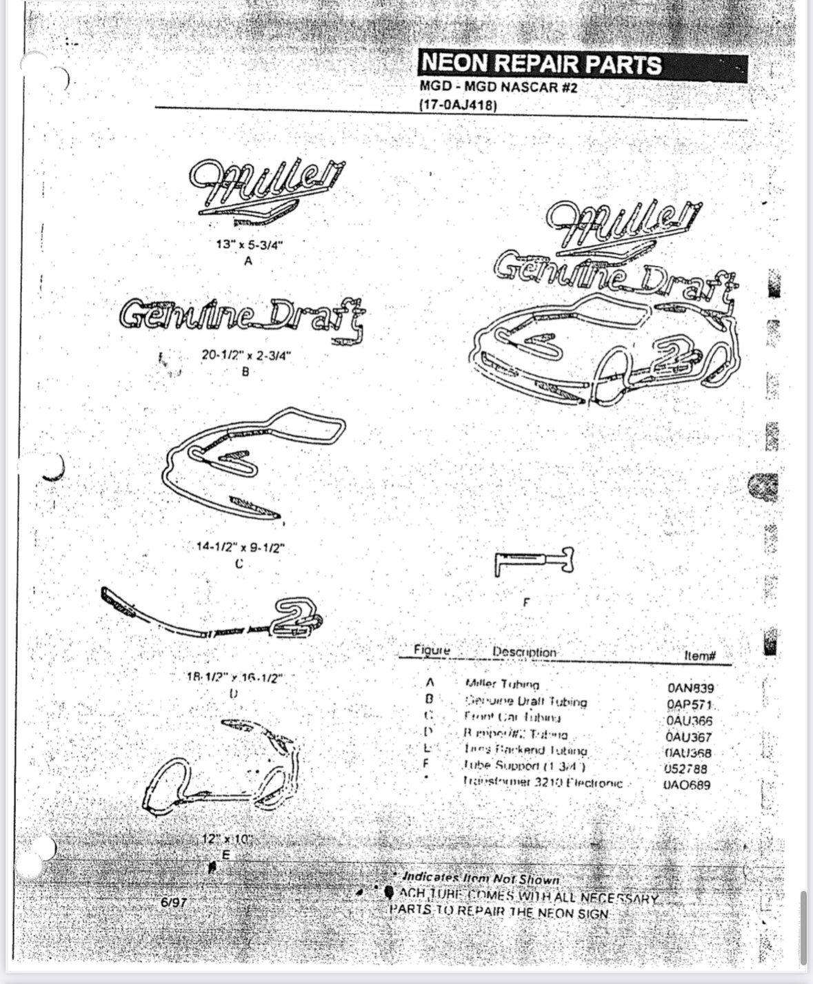 Front Bumper & #2 for MGD Nascar #2 Replacement Tube - Neon Sign Part