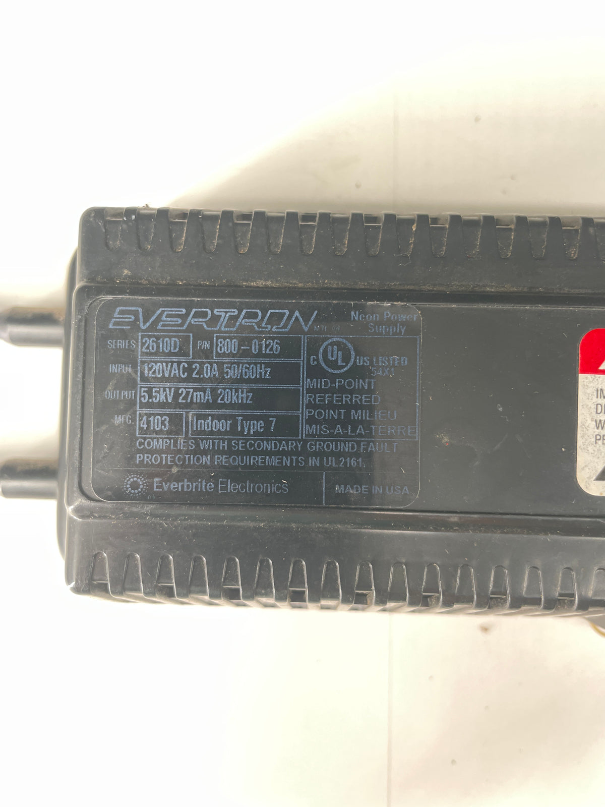 Evertron 2610D Electronic Neon Sign Replacement Transformer – 5.5Kv
