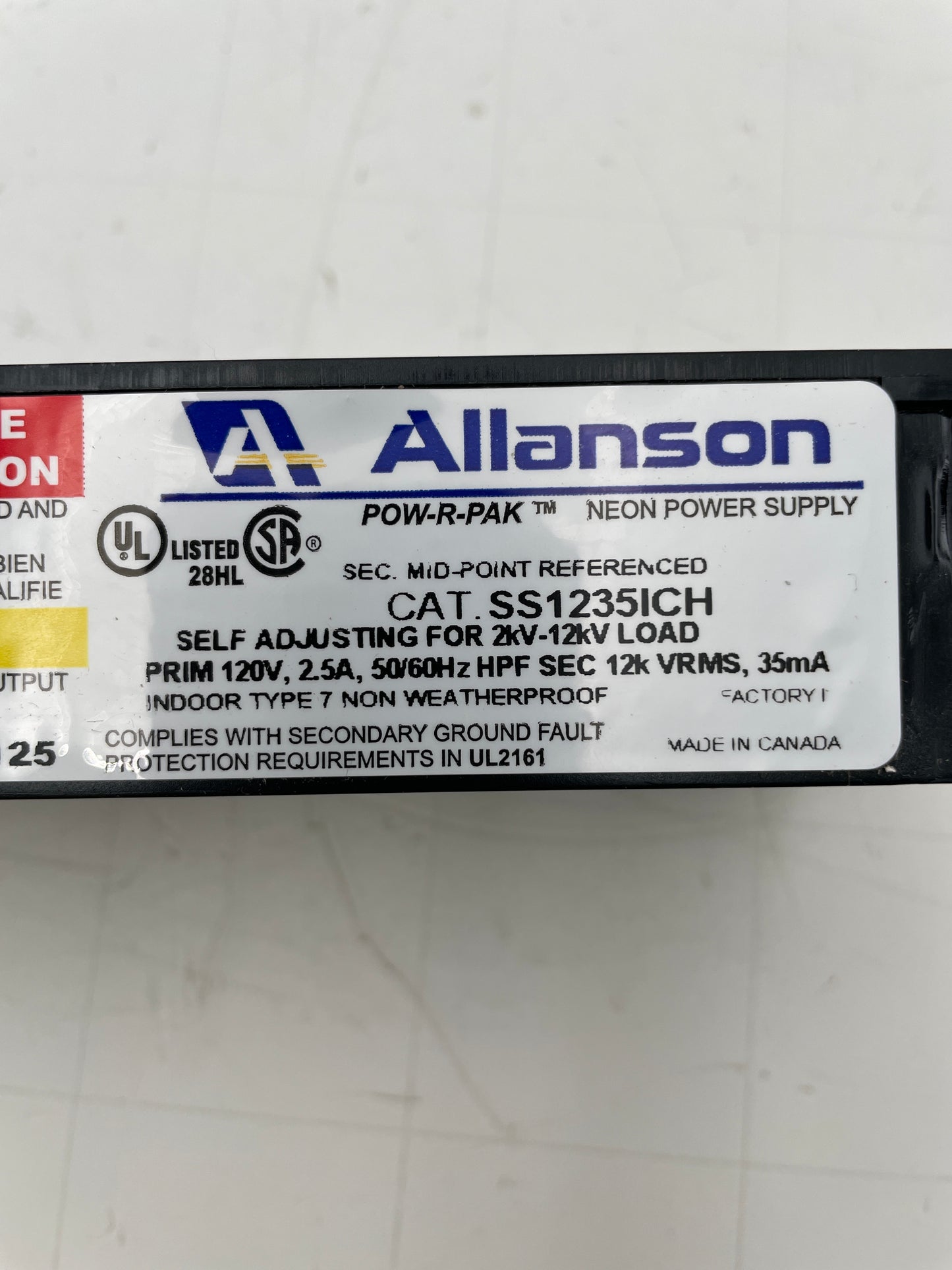 Allanson Electronic Neon Sign Replacement Transformer – 12Kv