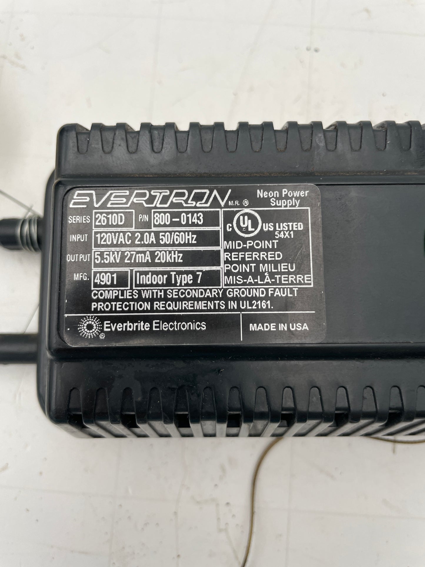 Evertron 2610D Electronic Neon Sign Replacement Transformer – 5.5Kv