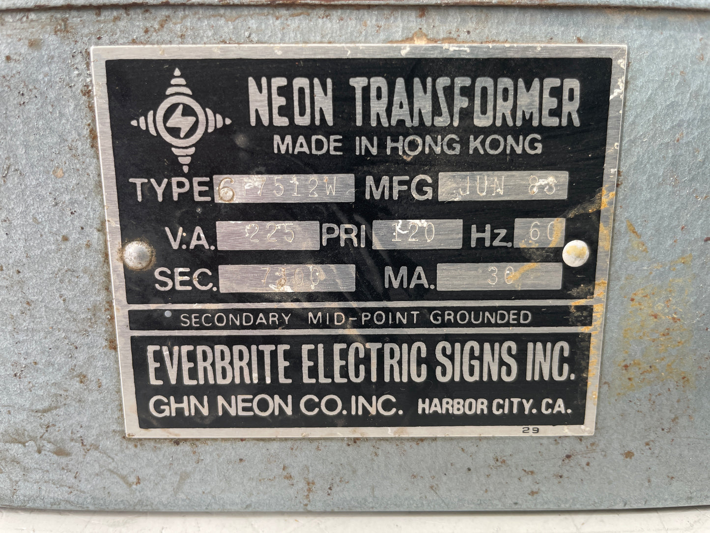 Everbrite Gray Vintage Core & Coil Neon Sign Replacement Transformer – 7Kv